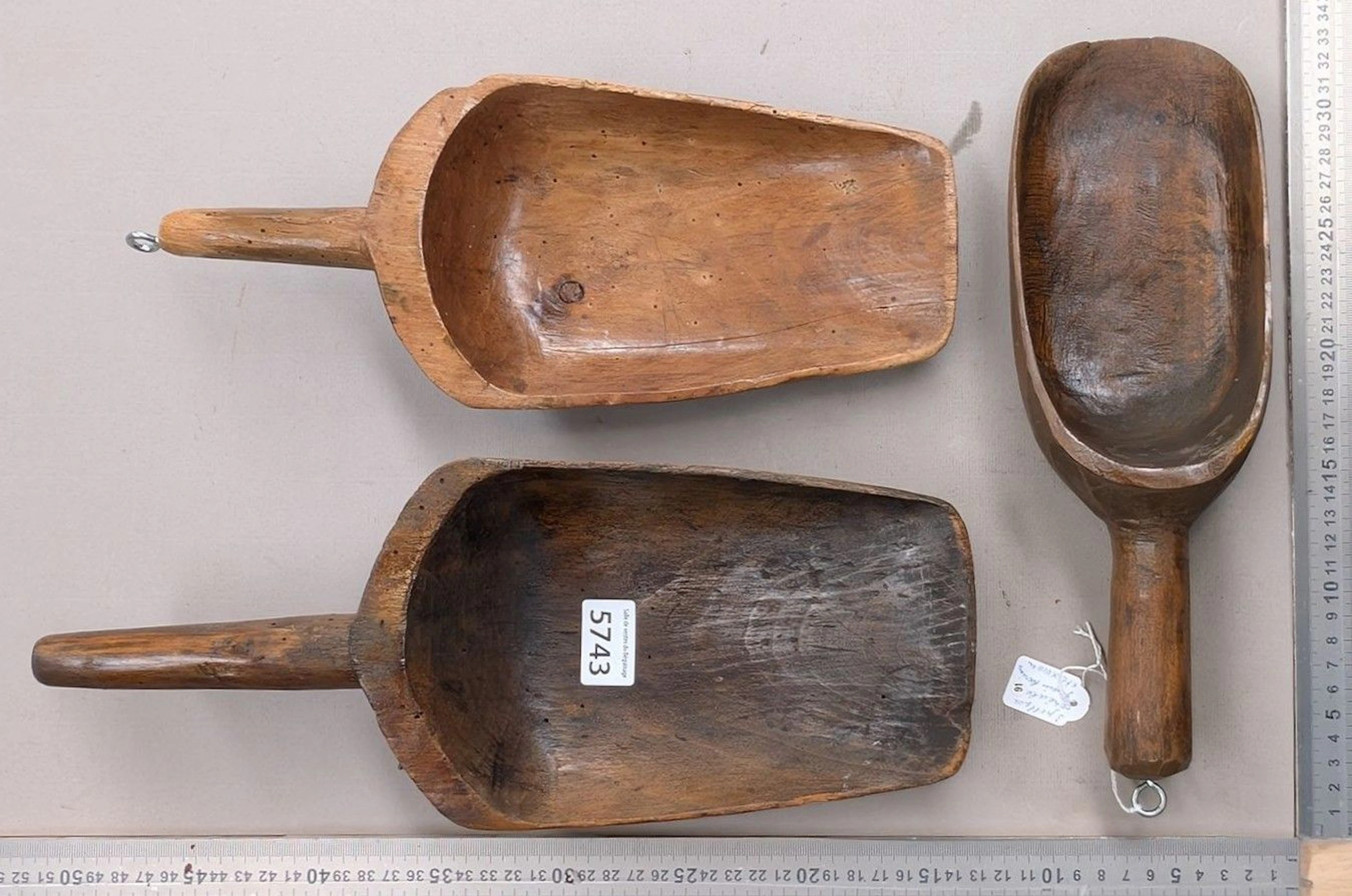 3 18th-century wooden grain scoops (for grains and flour) — See photos