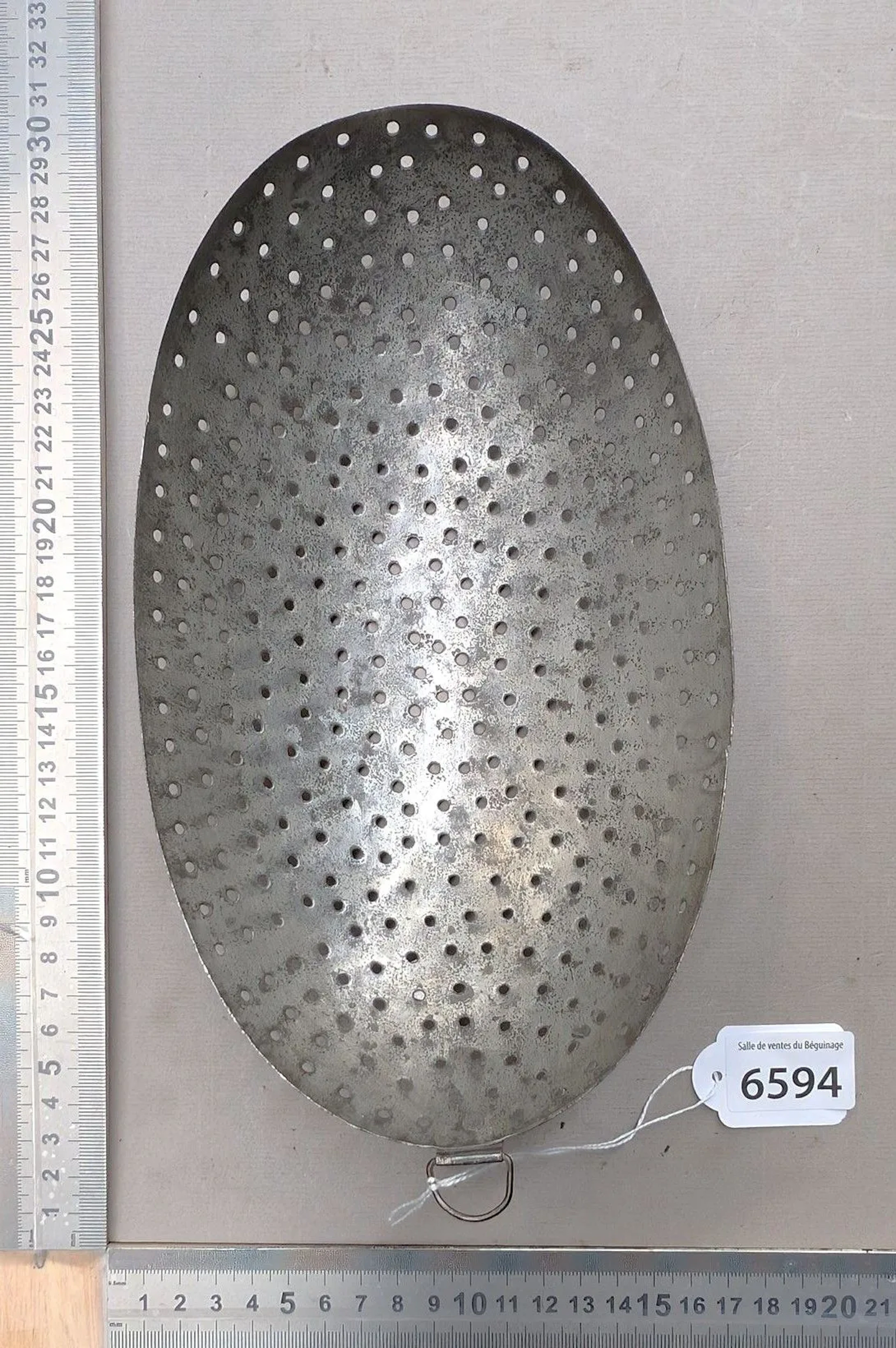 1 18th-century steel milk-curdling strainer—see photos for dimensions