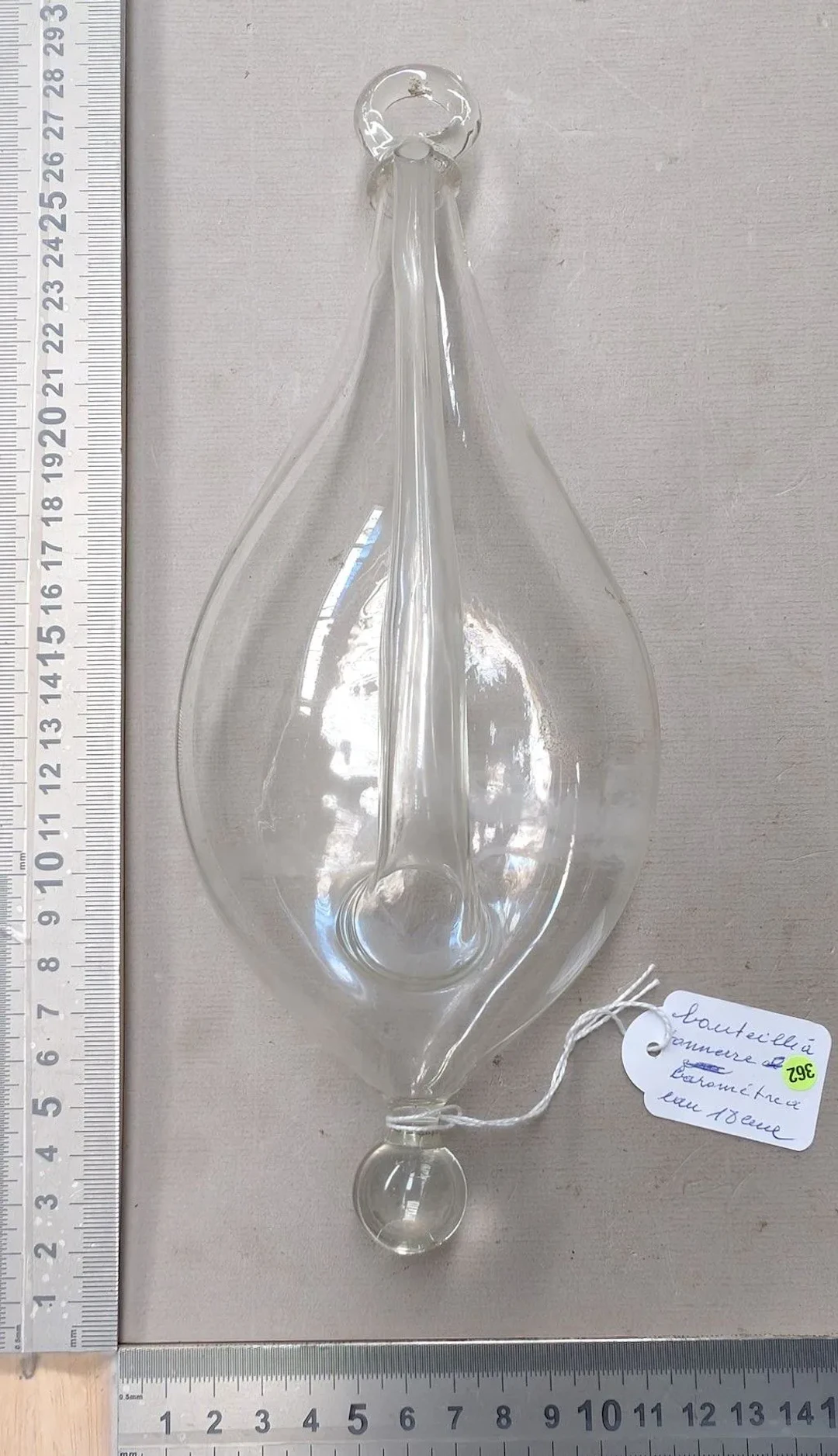 18th-century water-barometer bottle—see photos for dimensions and condition