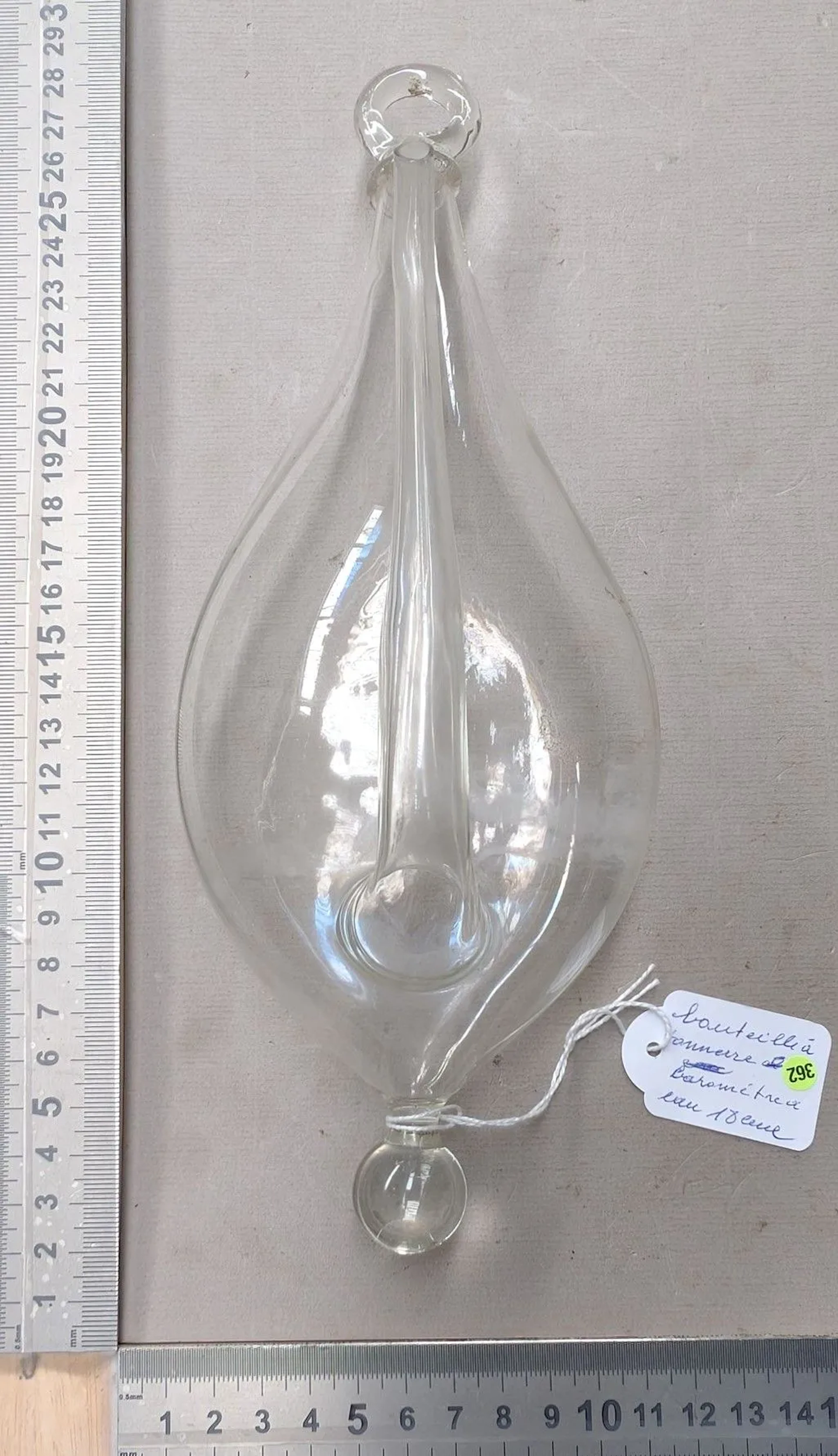 18th-century water-barometer bottle—see photos for dimensions and condition