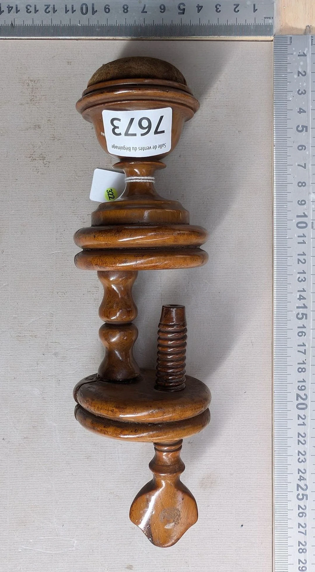 1 18th-century hand-carved wooden needle holder—see photos for dimensions