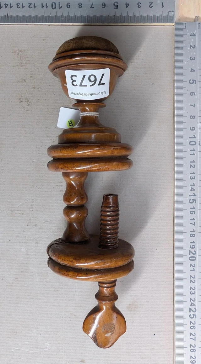 1 18th-century hand-carved wooden needle holder—see photos for dimensions