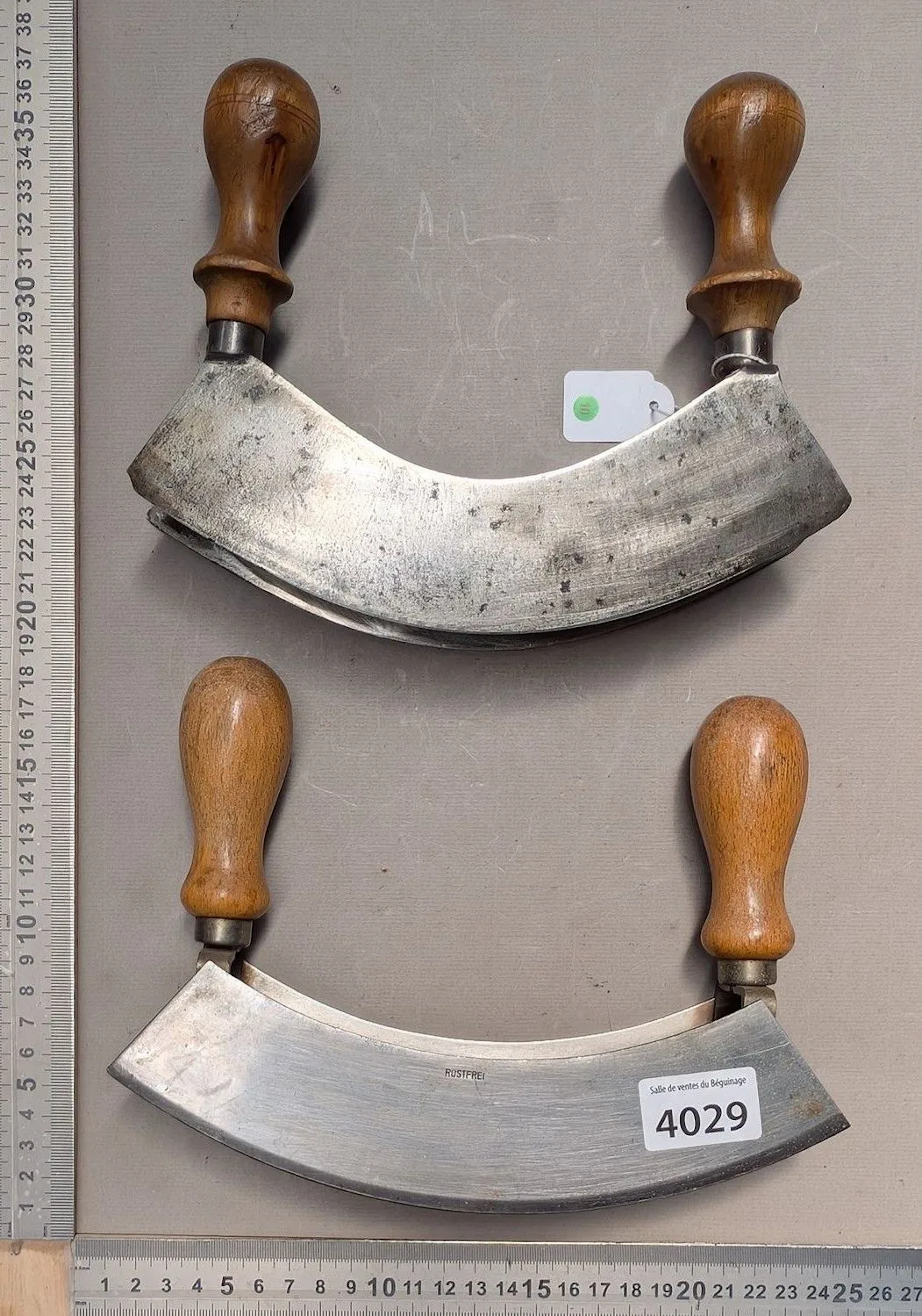 2 antique wrought-iron kitchen meat grinders—see photos for dimensions