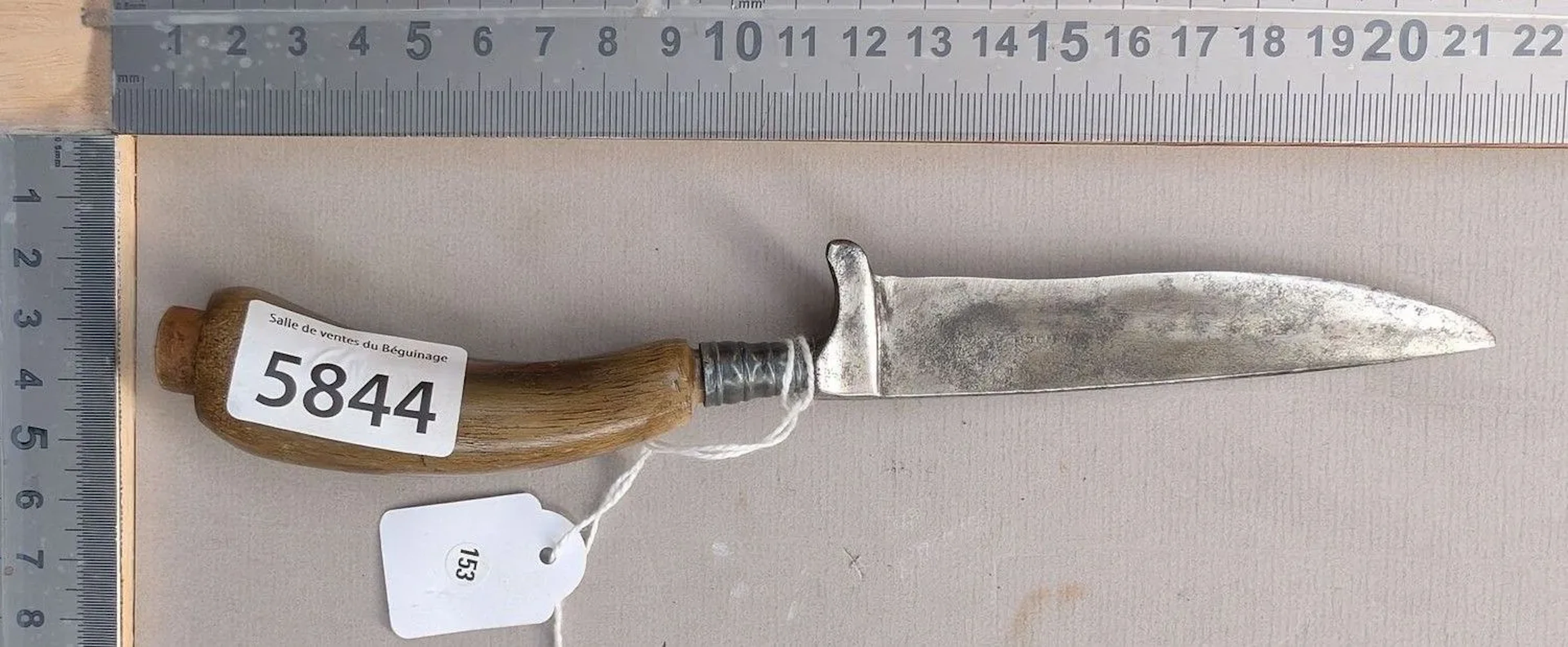 Antique hunting knife, 1880–1900, single-edged forged blade with metal