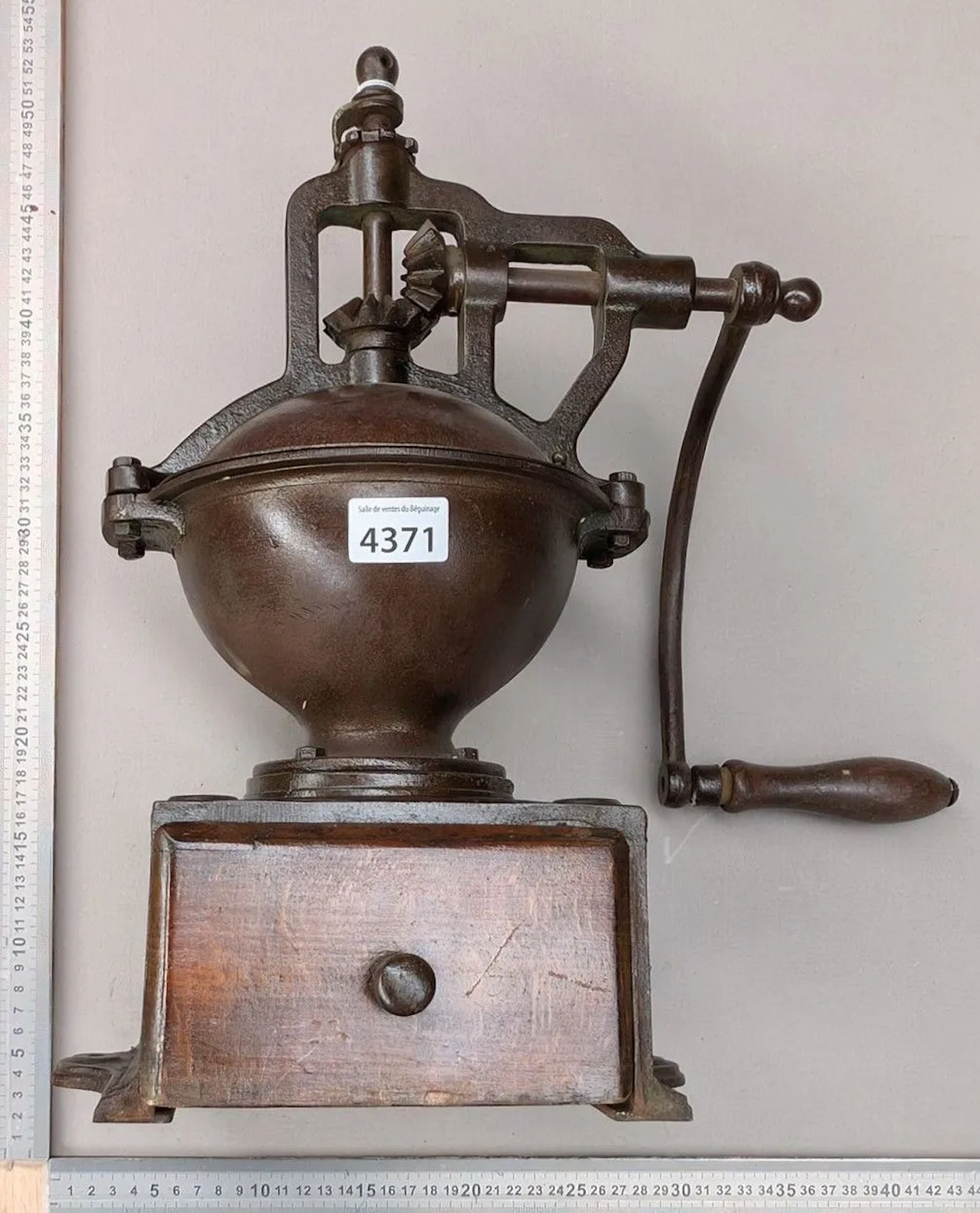 1 Peugeot Frères countertop coffee grinder—see photos for dimensions