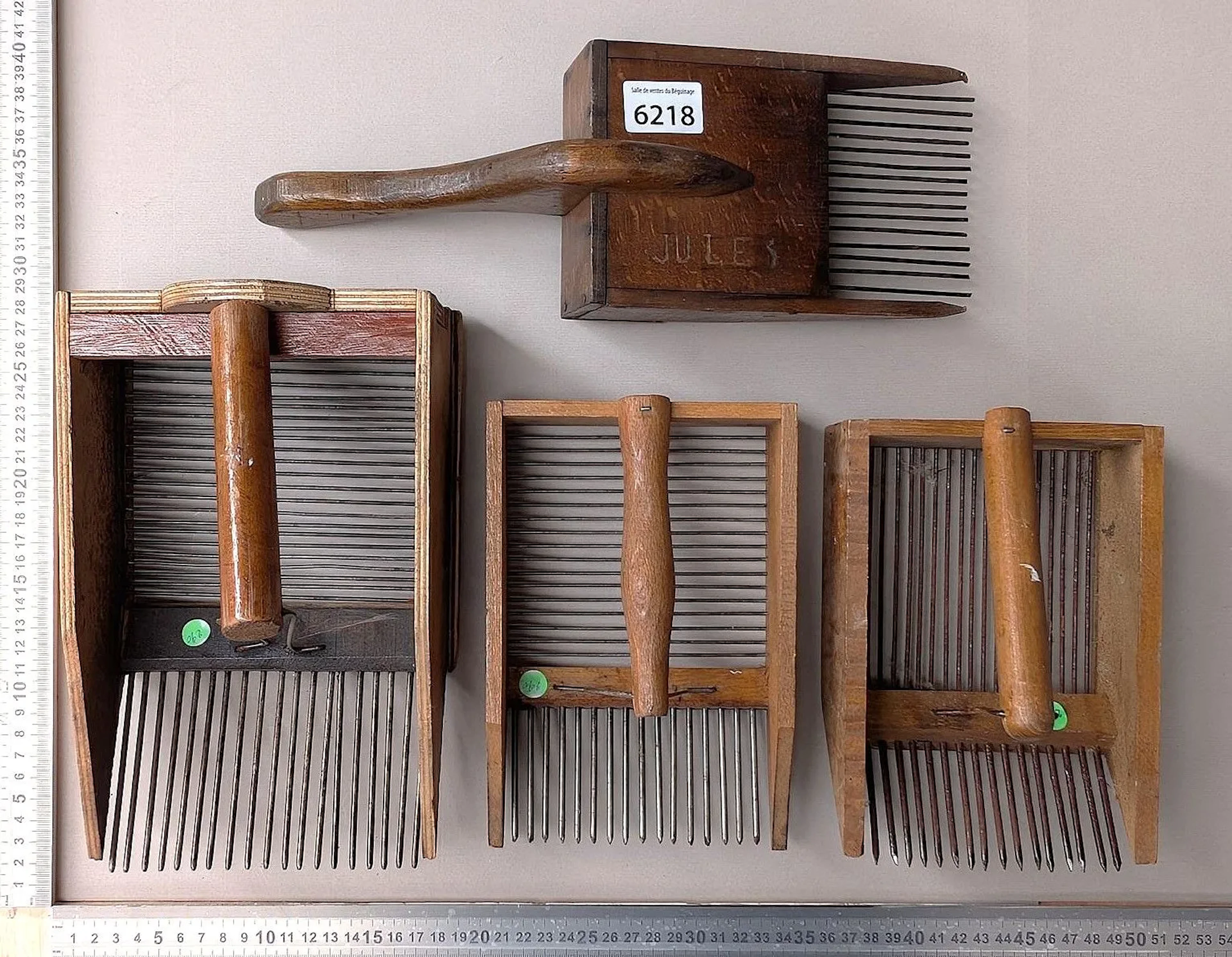 4 antique blueberry combs—see photos for dimensions and condition