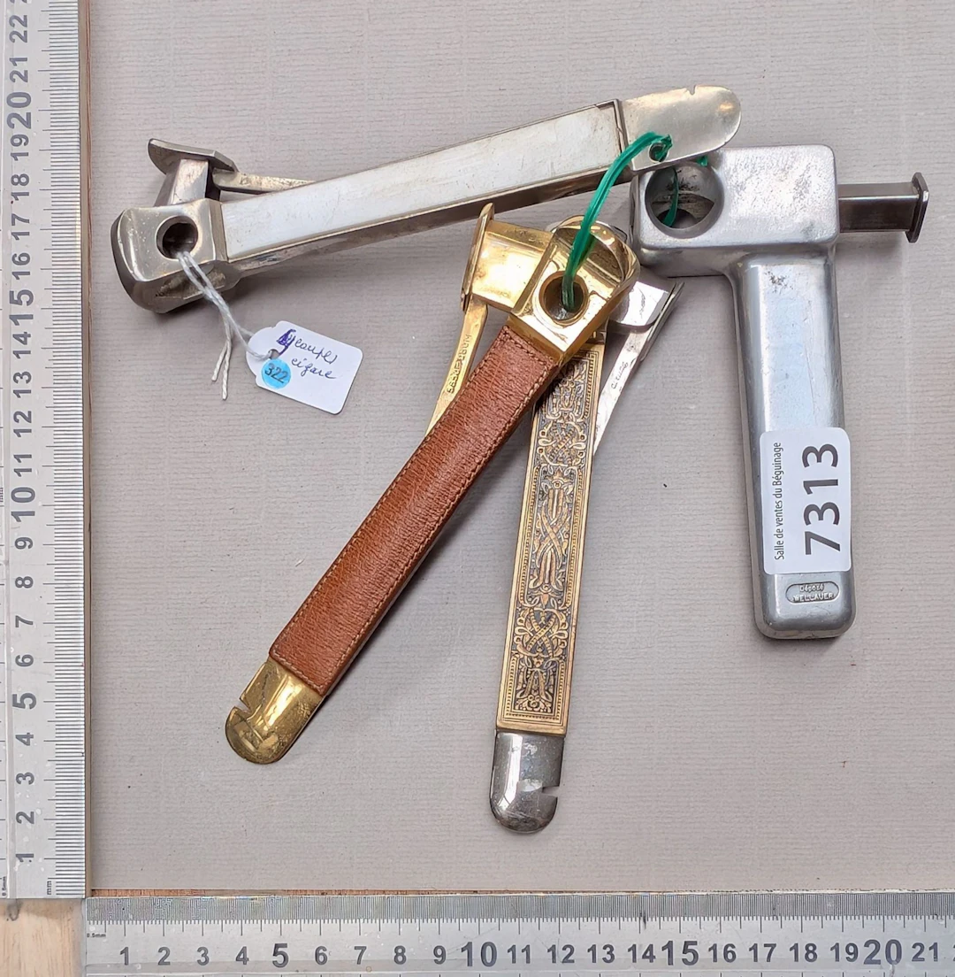 5 antique cigar cutters—see photos for dimensions and condition