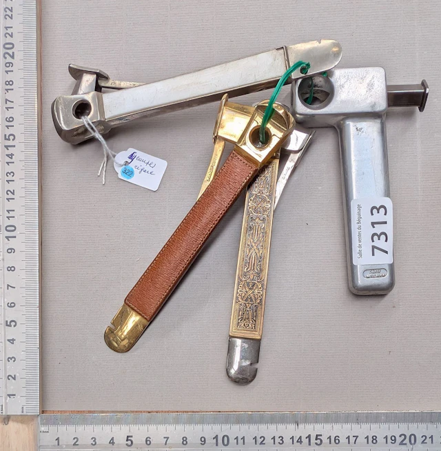 5 antique cigar cutters—see photos for dimensions and condition