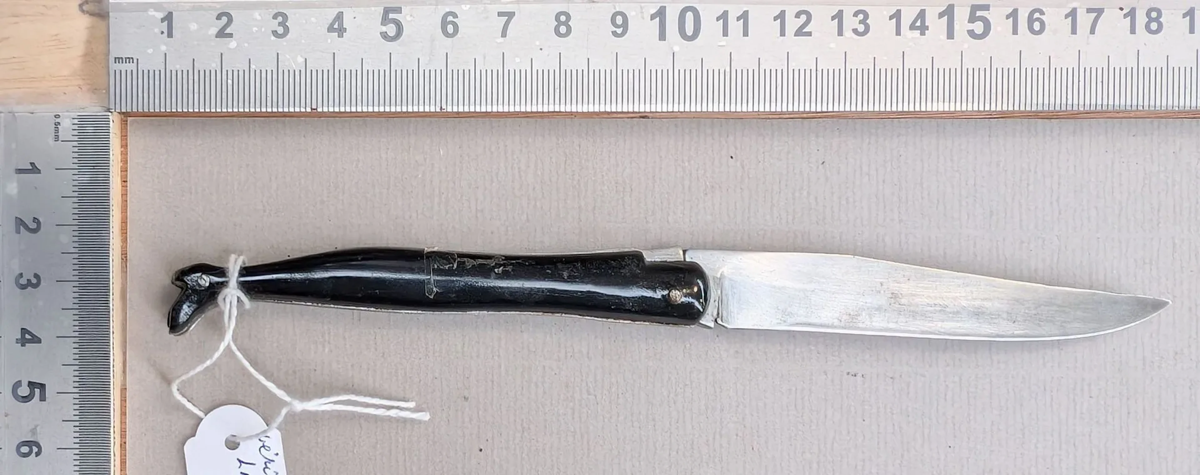 Antique knife with 1 blade—see photos for dimensions and condition
