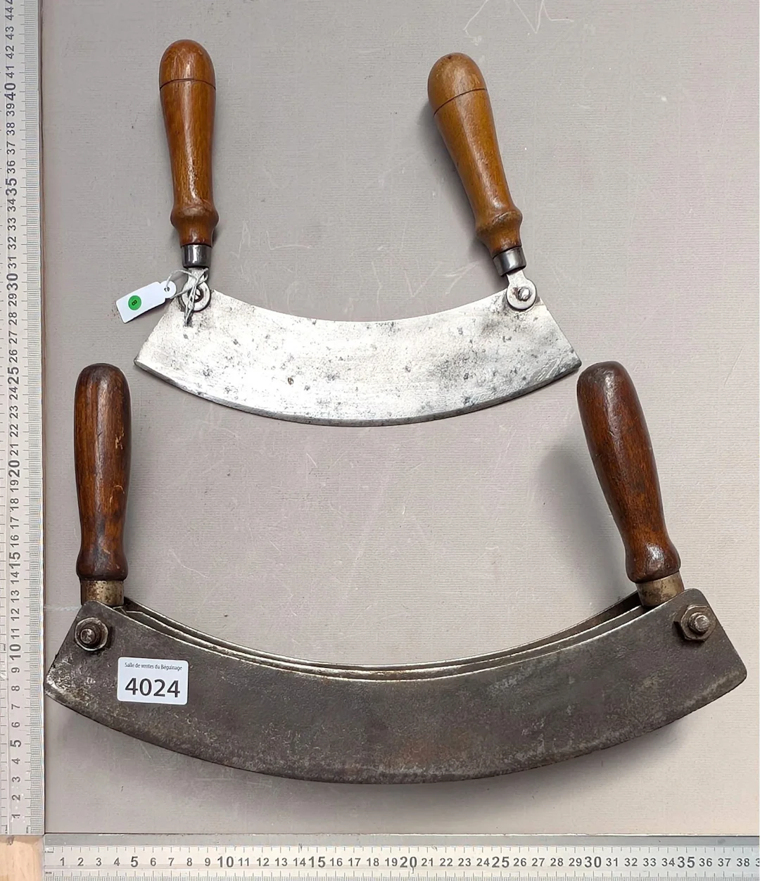 2 antique wrought-iron kitchen meat grinders—see photos for dimensions