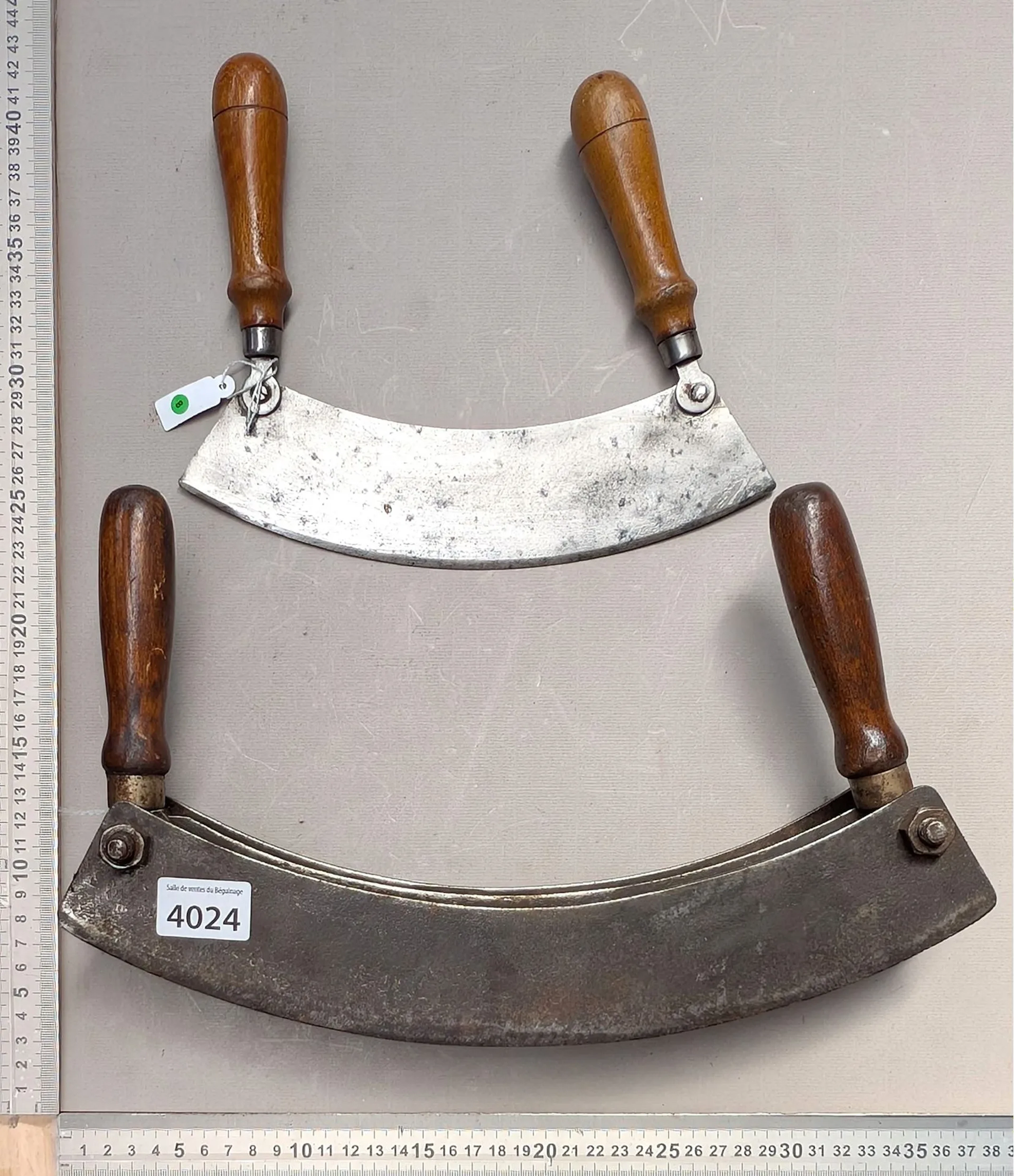 2 antique wrought-iron kitchen meat grinders—see photos for dimensions