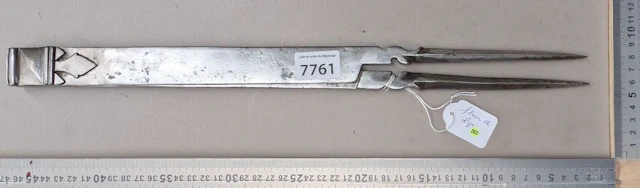 Antique 18th-century wrought-iron compass with fleur-de-lis on both