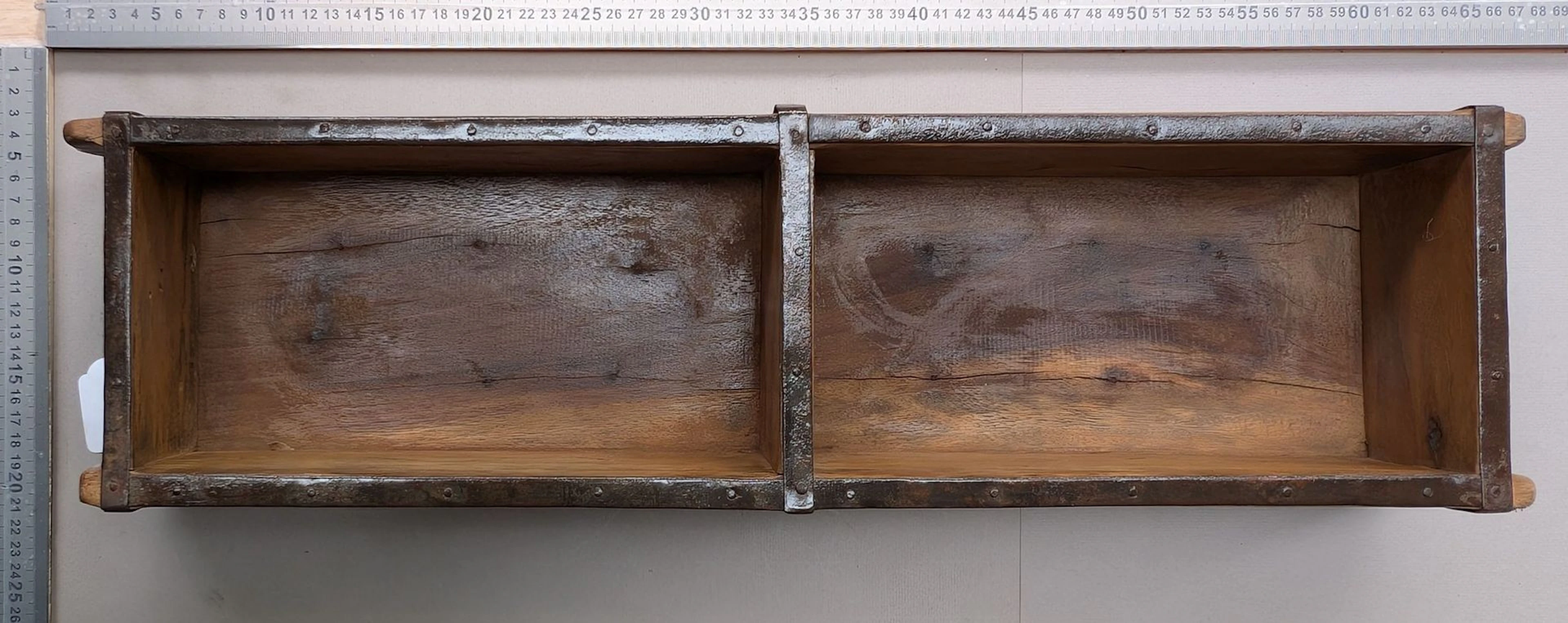 Antique two-brick wooden mold with metal reinforcement—see photos