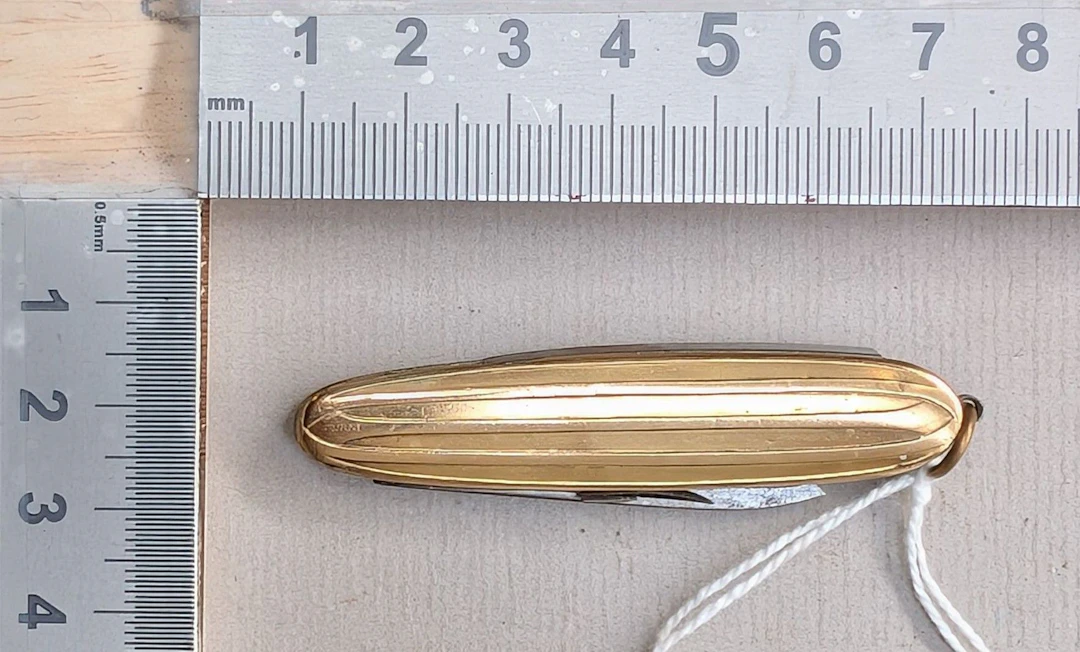 Antique small 3-function gold-plated knife—see photos for dimensions