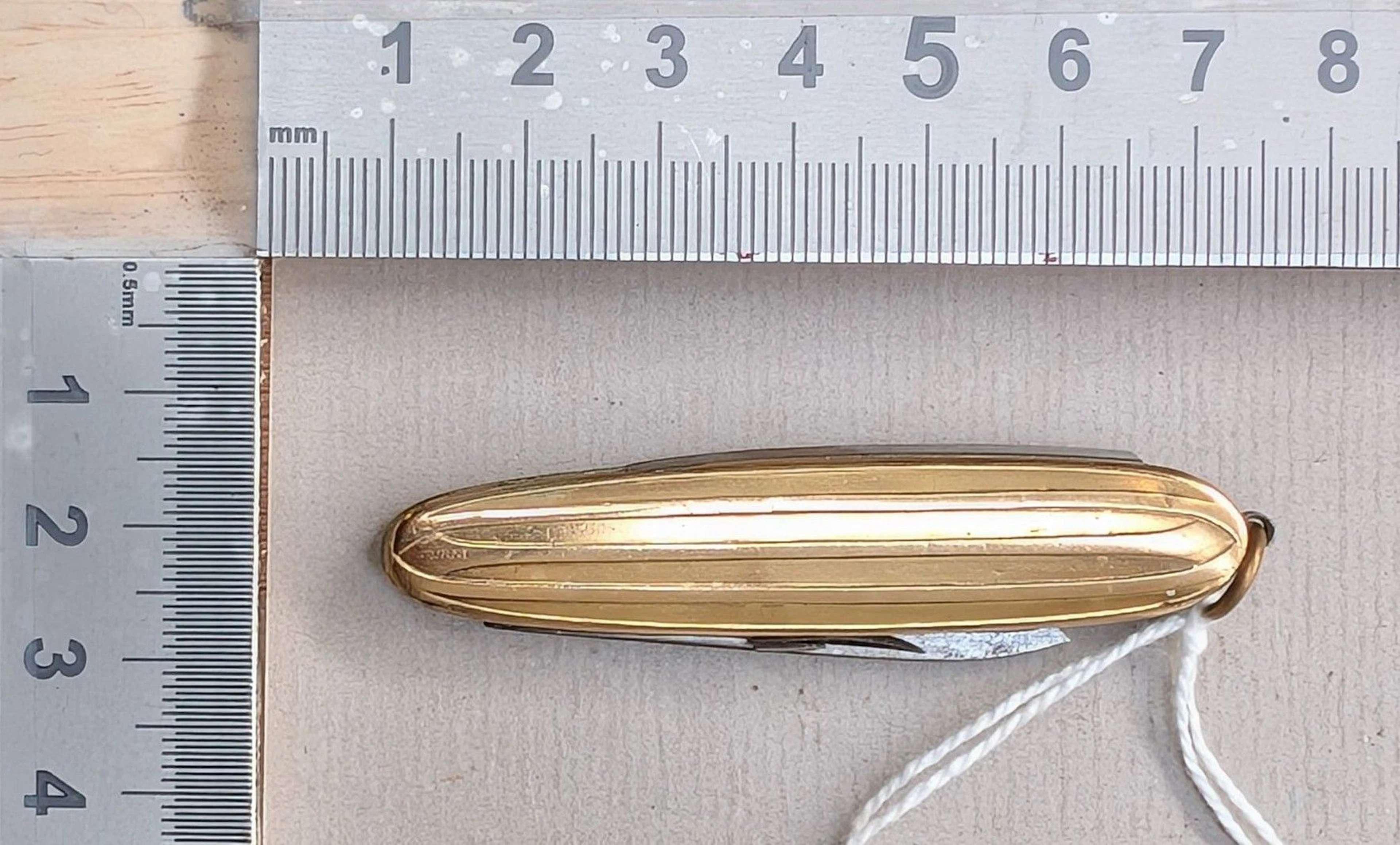 Antique small 3-function gold-plated knife—see photos for dimensions