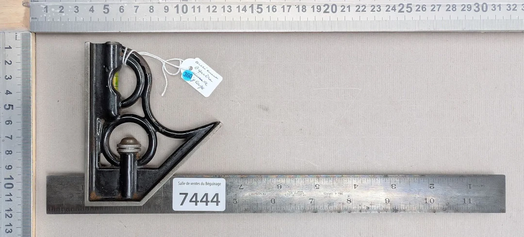 1 old adjustable square + level—see photos for dimensions and condition