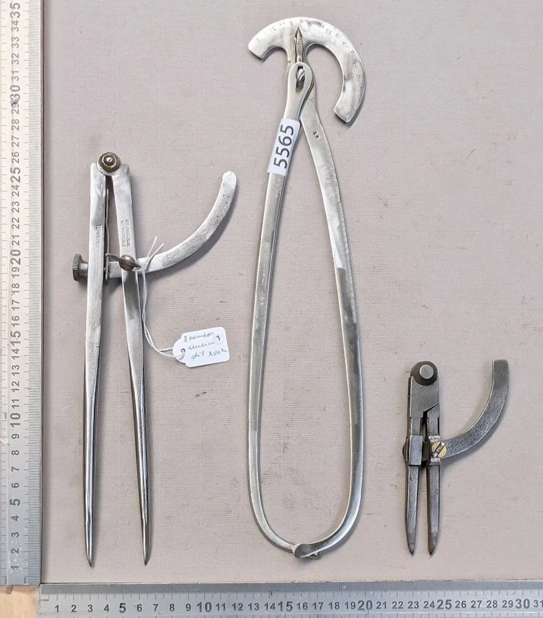 Three antique compasses with hallmarks—see photos for dimensions and condition