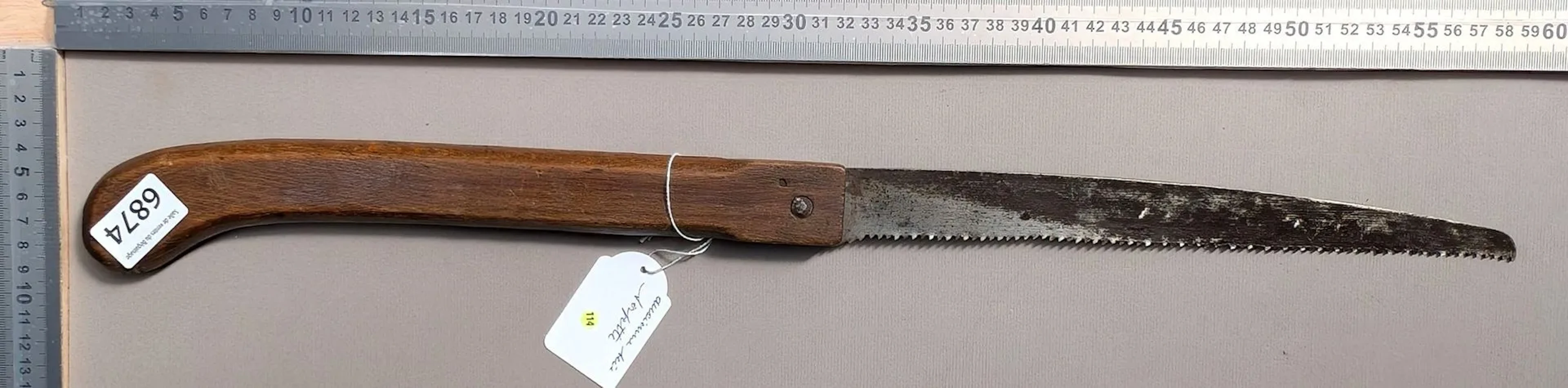 Antique coping saw—see photos for dimensions and condition