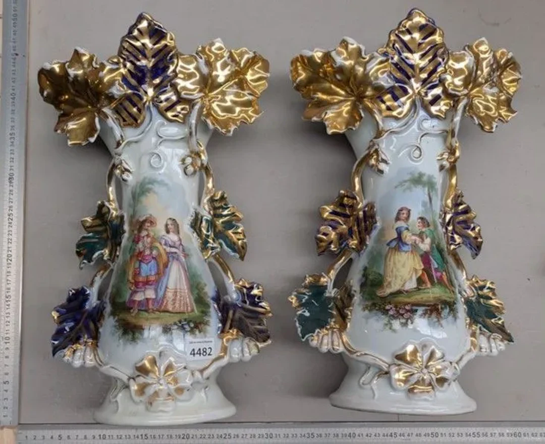 Two antique vases—see photos for dimensions and condition