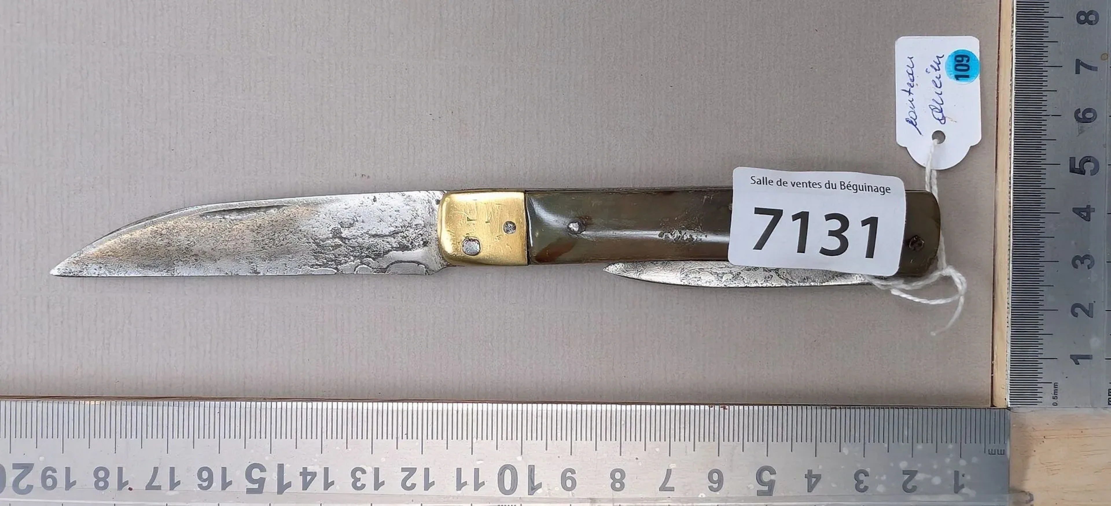 Antique knives with horn handles—see photos for dimensions and condition