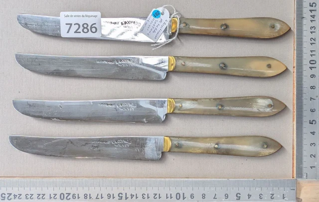 4 Houyet table knives with horn handles by E. GODFROID—see photos