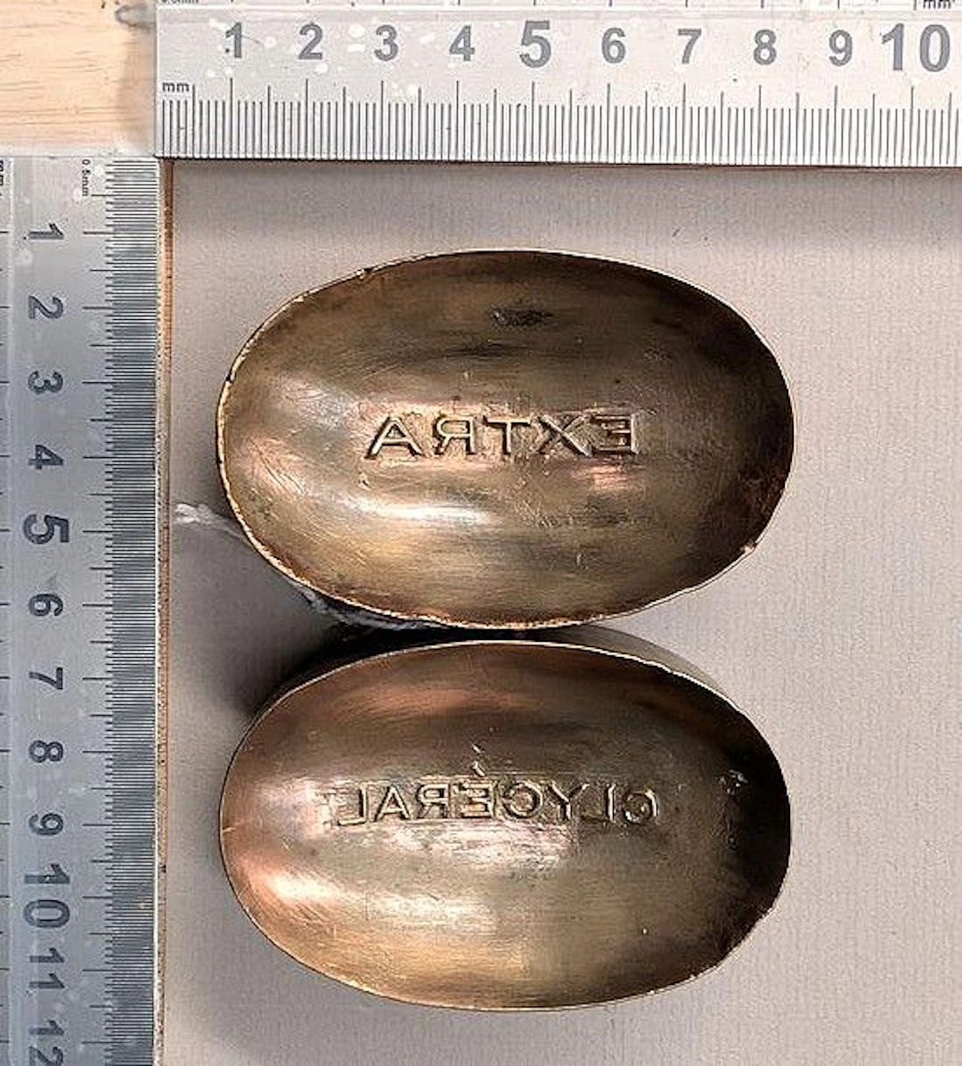 2 brass advertising plates for EXTRA GLYCERAL—see photos for dimensions