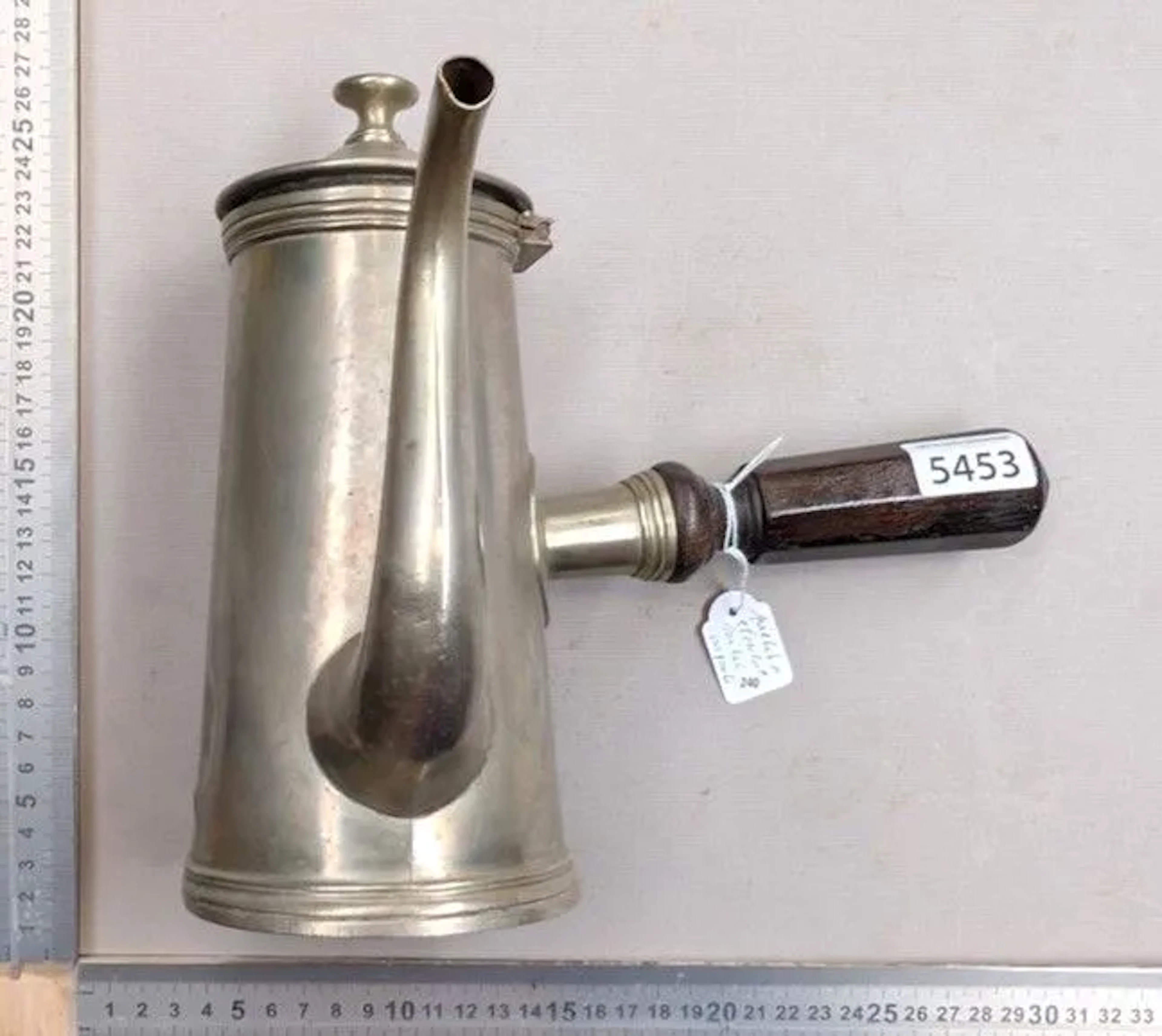 Silver plated metal chocolate pot with an ebony handle—see photos