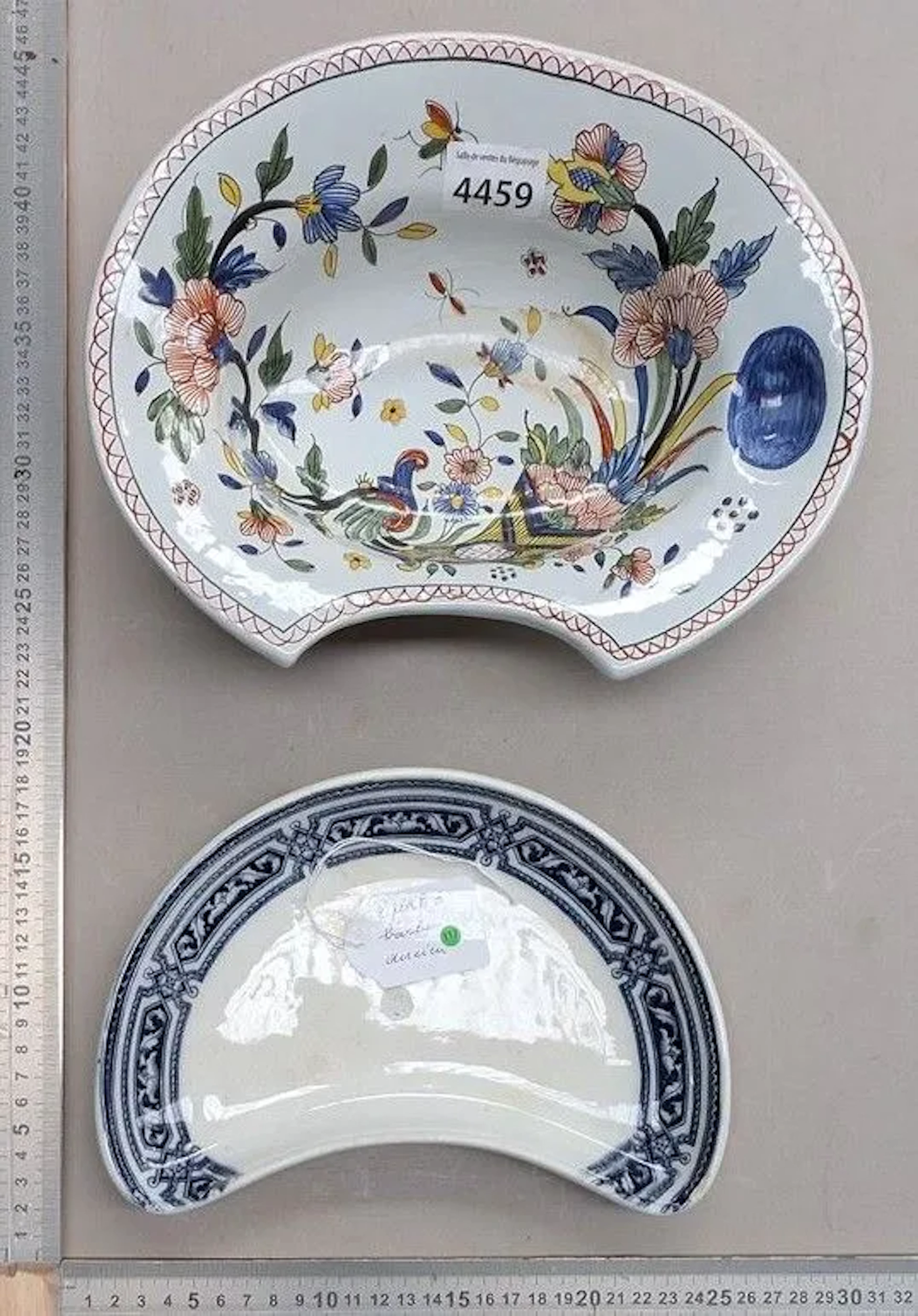 2 earthenware shaving bowls—see photos for dimensions and condition