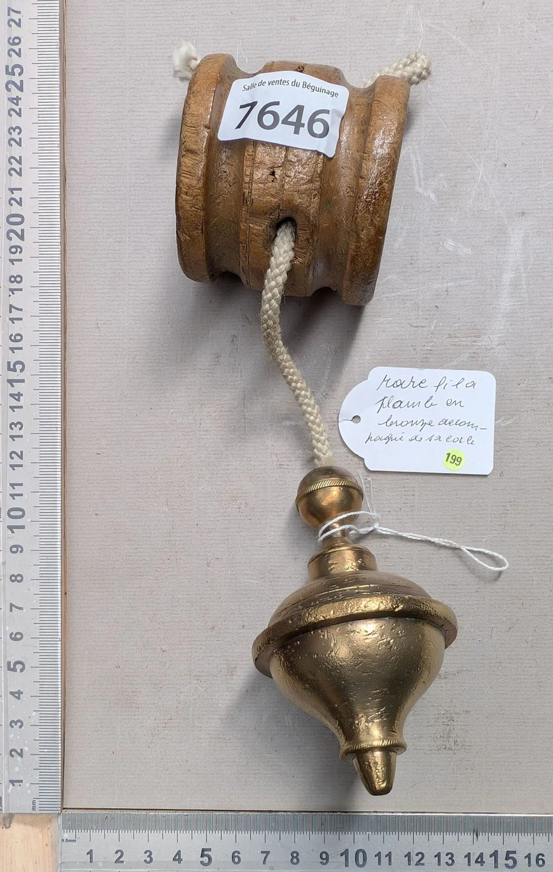 Rare bronze plumb line with its wedge—see photos for dimensions and condition