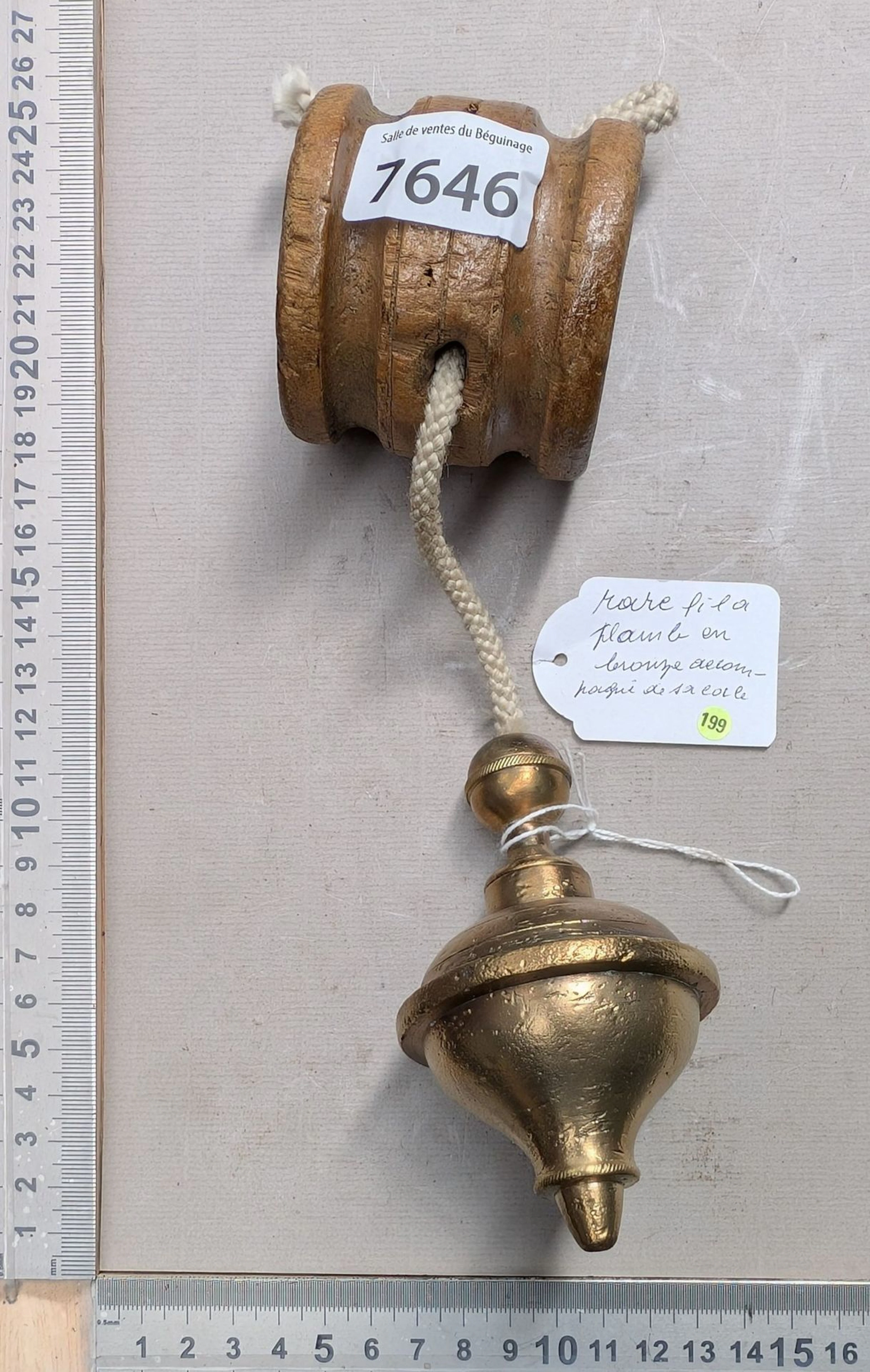 Rare bronze plumb line with its wedge—see photos for dimensions and condition