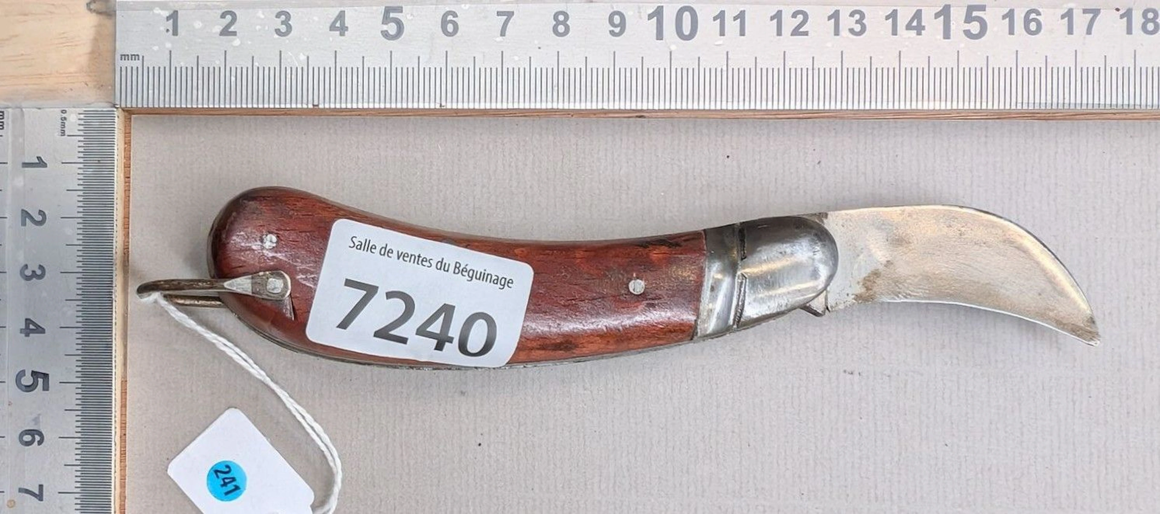 Antique knife with 2 blades—see photos for dimensions and condition