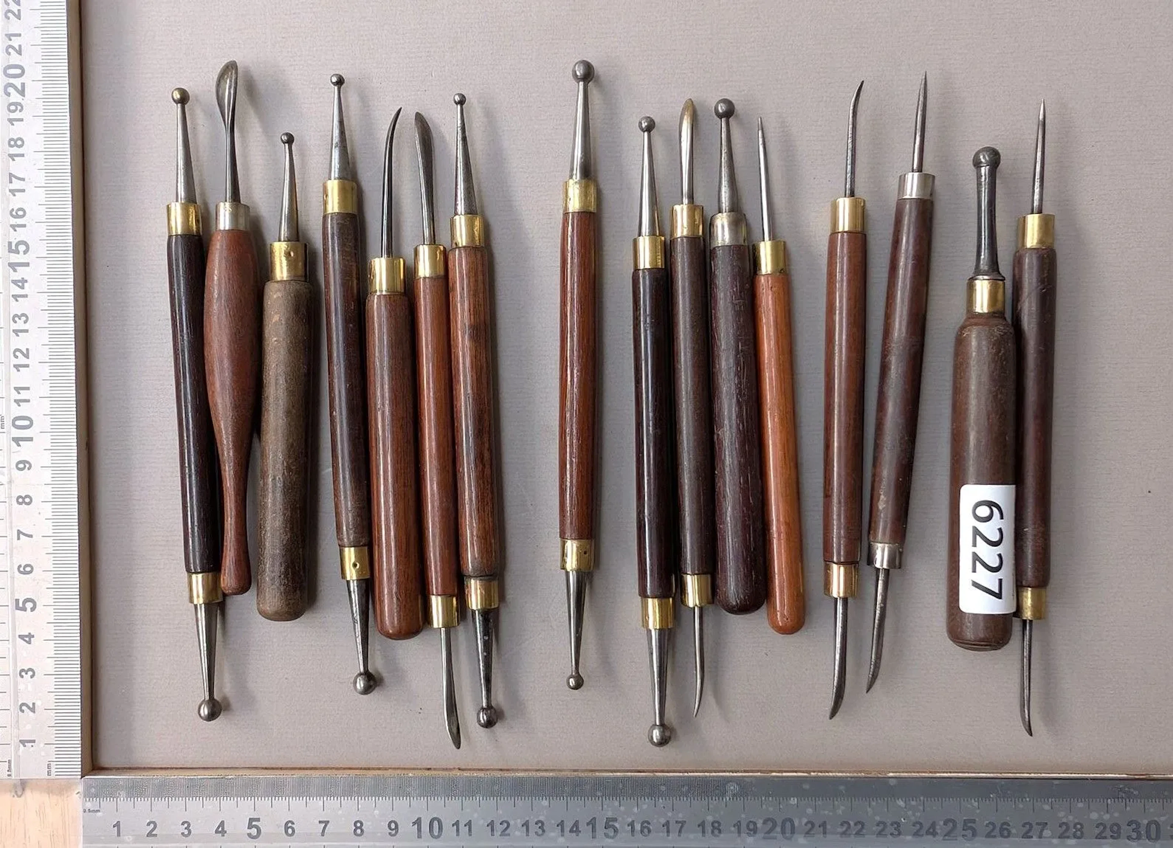 Set of 16 polishing tools—see photos for dimensions and condition
