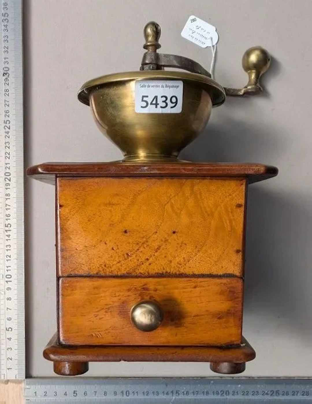 Antique 18th-century coffee grinder—see photos for dimensions and condition