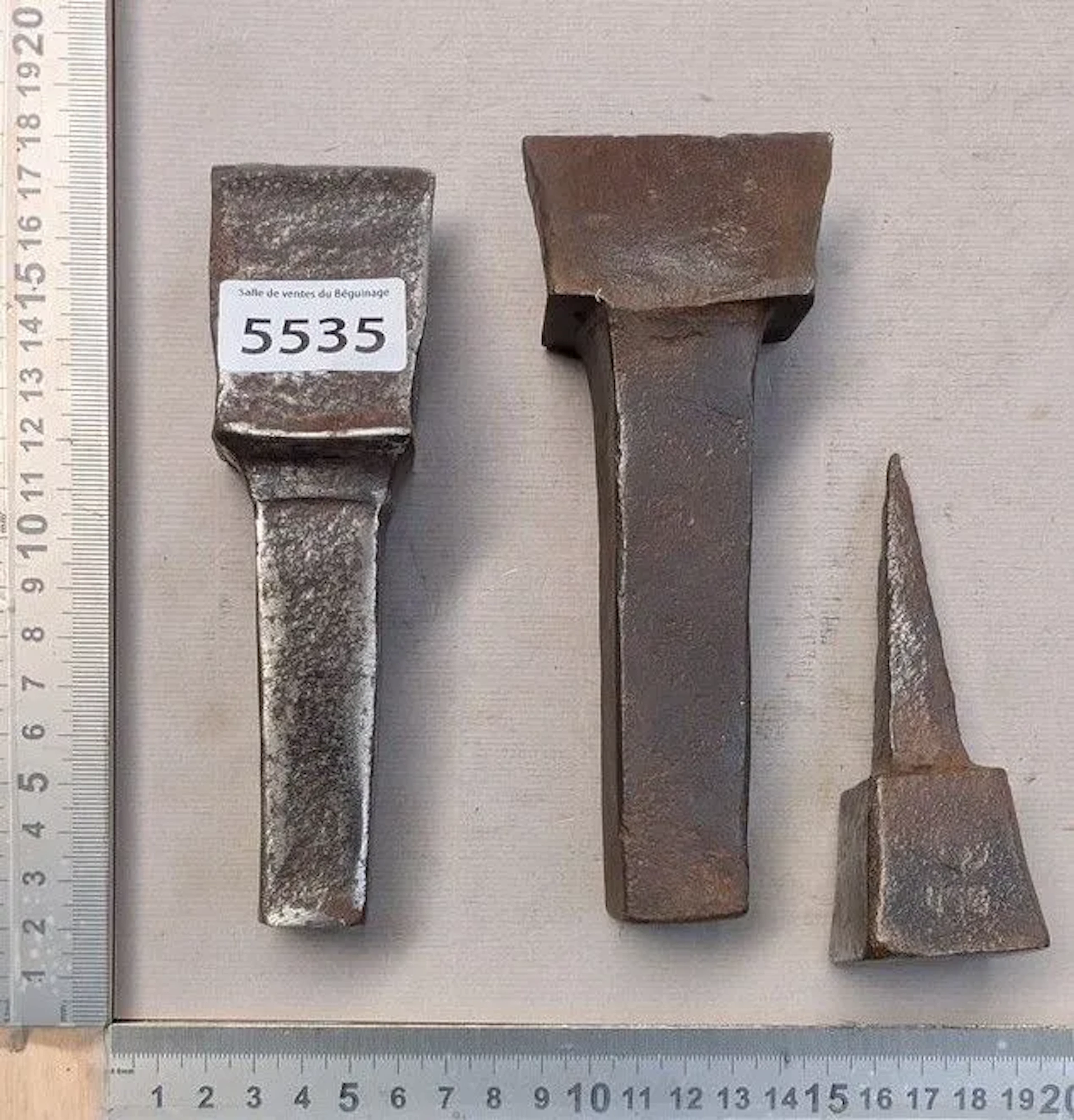Set of 3 anvil cutting stamps—see photos for dimensions and condition