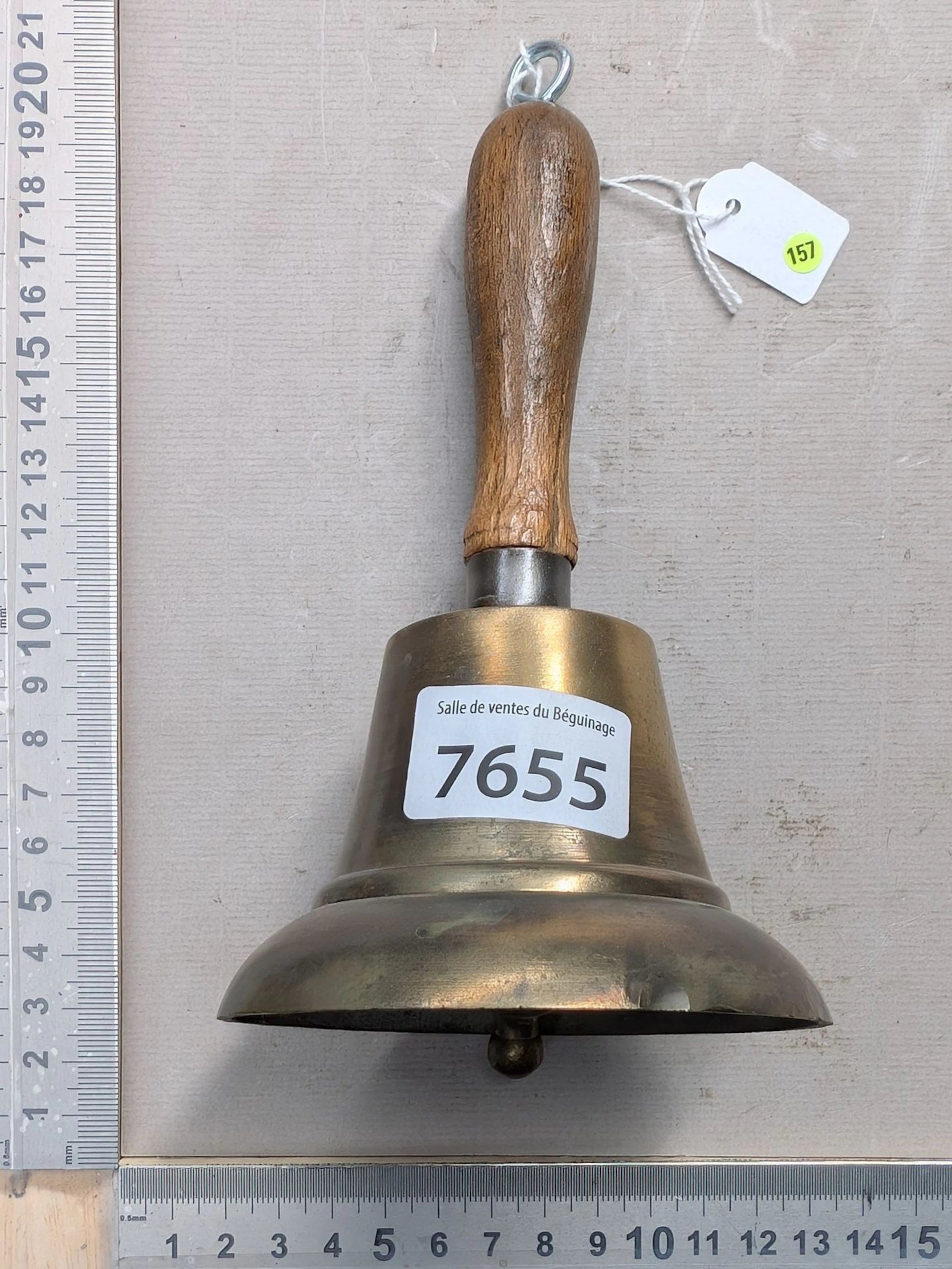 A very beautiful bronze bell with a wooden handle—see photos for dimensions