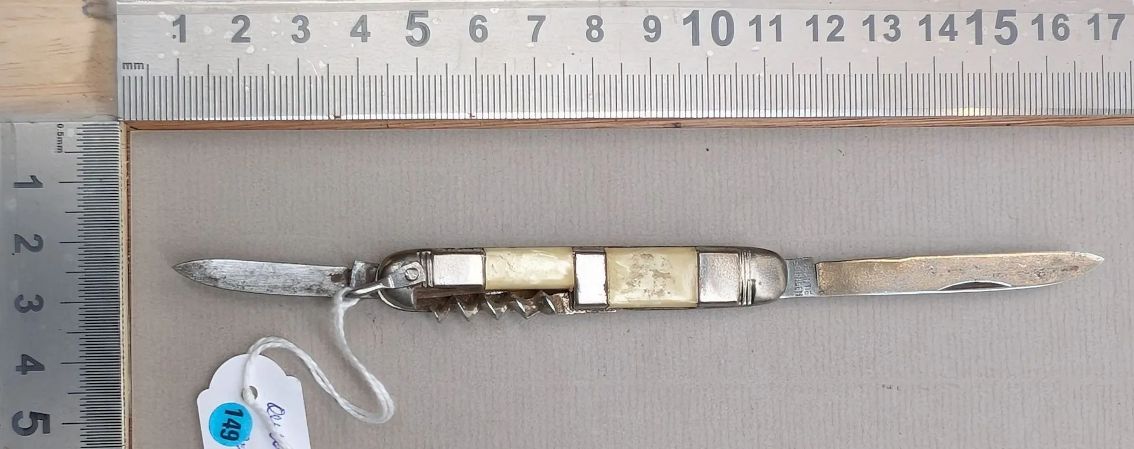 Antique pocket knife with 2 blades and 1 corkscrew SOLINGEN - See