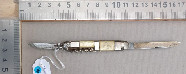 Antique pocket knife with 2 blades and 1 corkscrew SOLINGEN - See