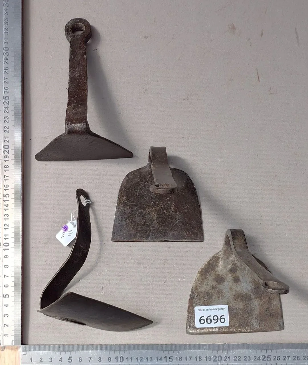 4 vintage bakery scrapers—see photos for dimensions and condition