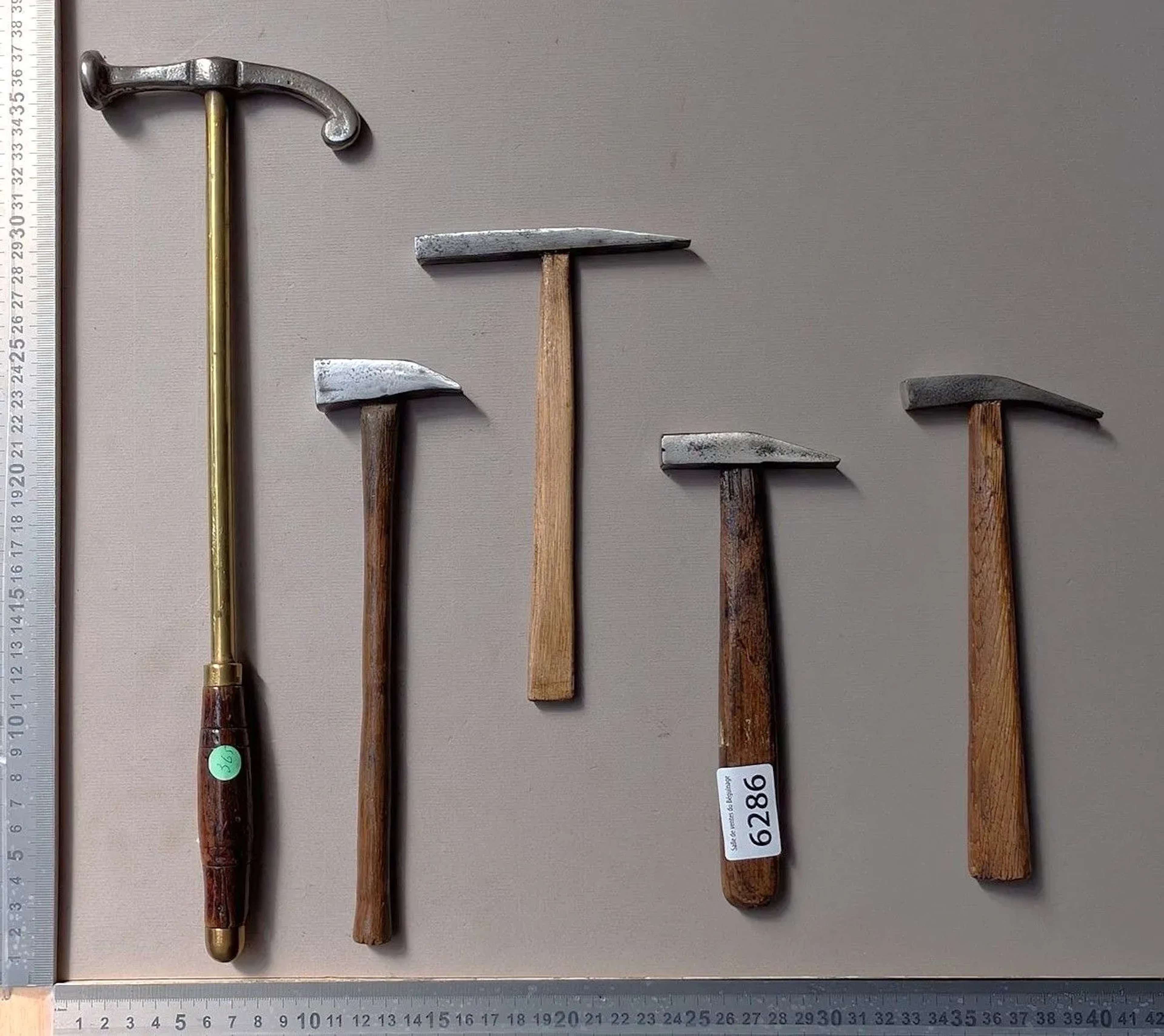 5 small antique hammers—see photos for dimensions and condition