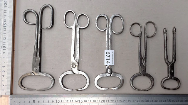 5 antique 19th-century sugar tongs—see photos for dimensions and condition