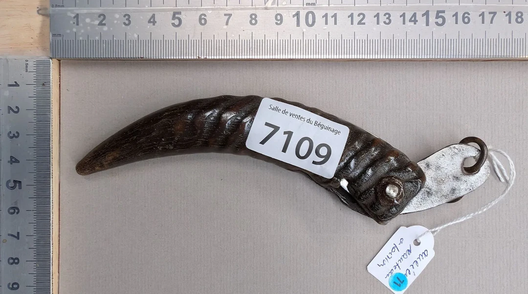 Antique fish knife with a horn handle (folding) - See photos for dimensions