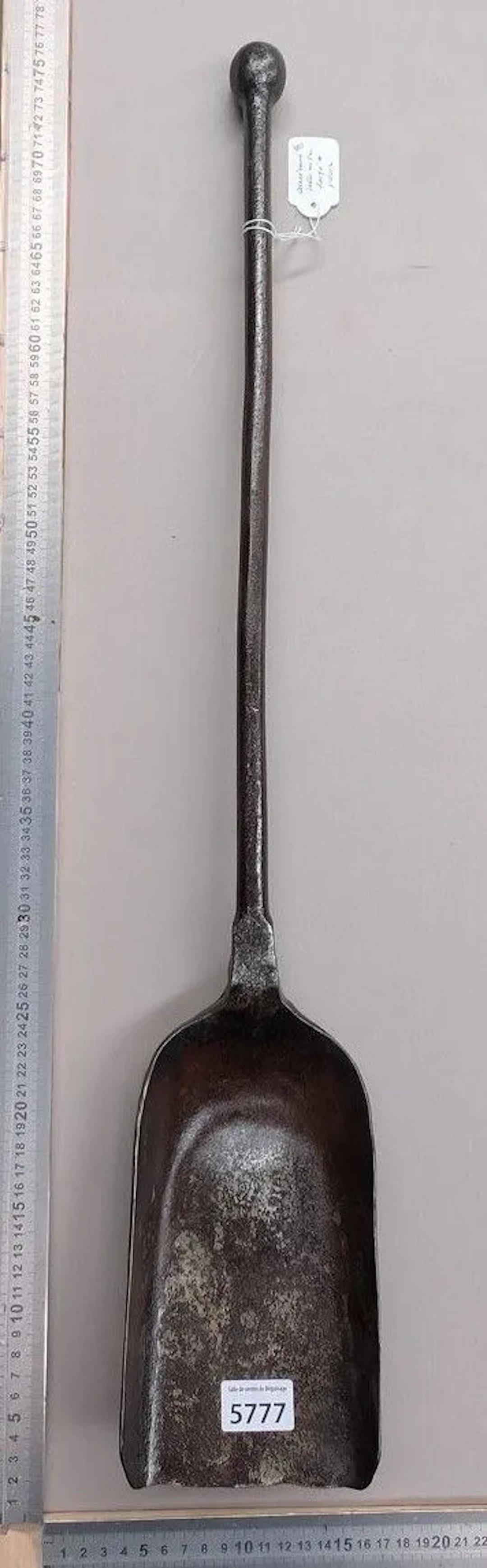 Antique 18th-century wrought-iron shovel, stamped—see photos for dimensions