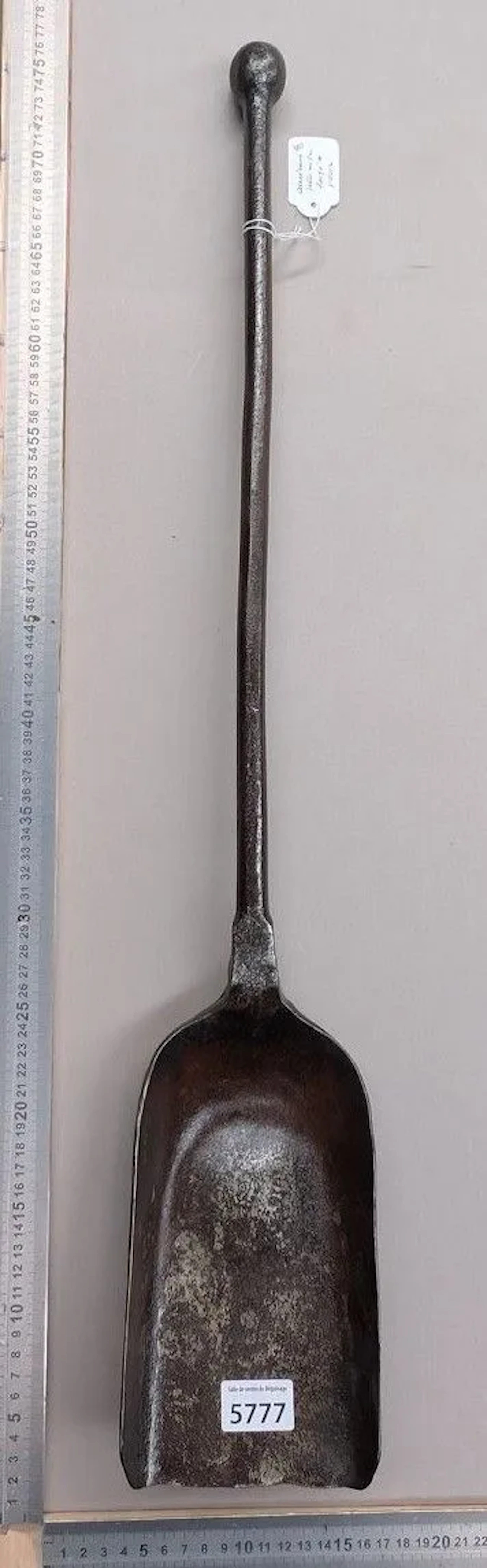 Antique 18th-century wrought-iron shovel, stamped—see photos for dimensions