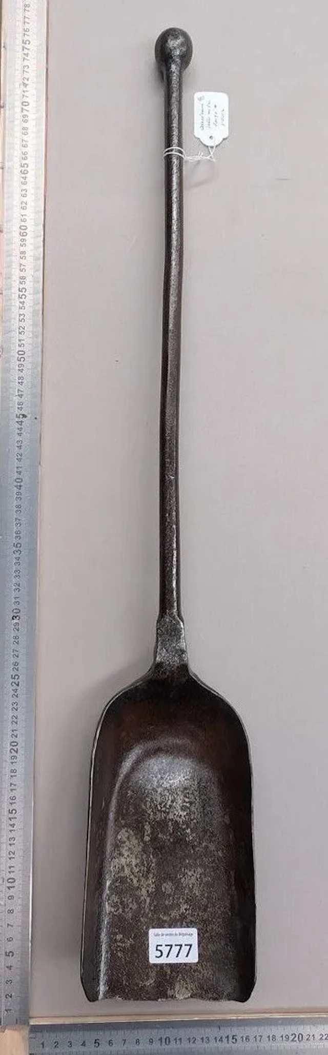 Antique 18th-century wrought-iron shovel, stamped—see photos for dimensions