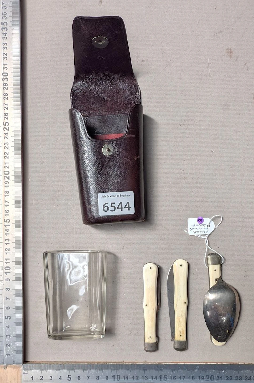 1 antique travel cutlery set (fork, knife, spoon) — See photos for