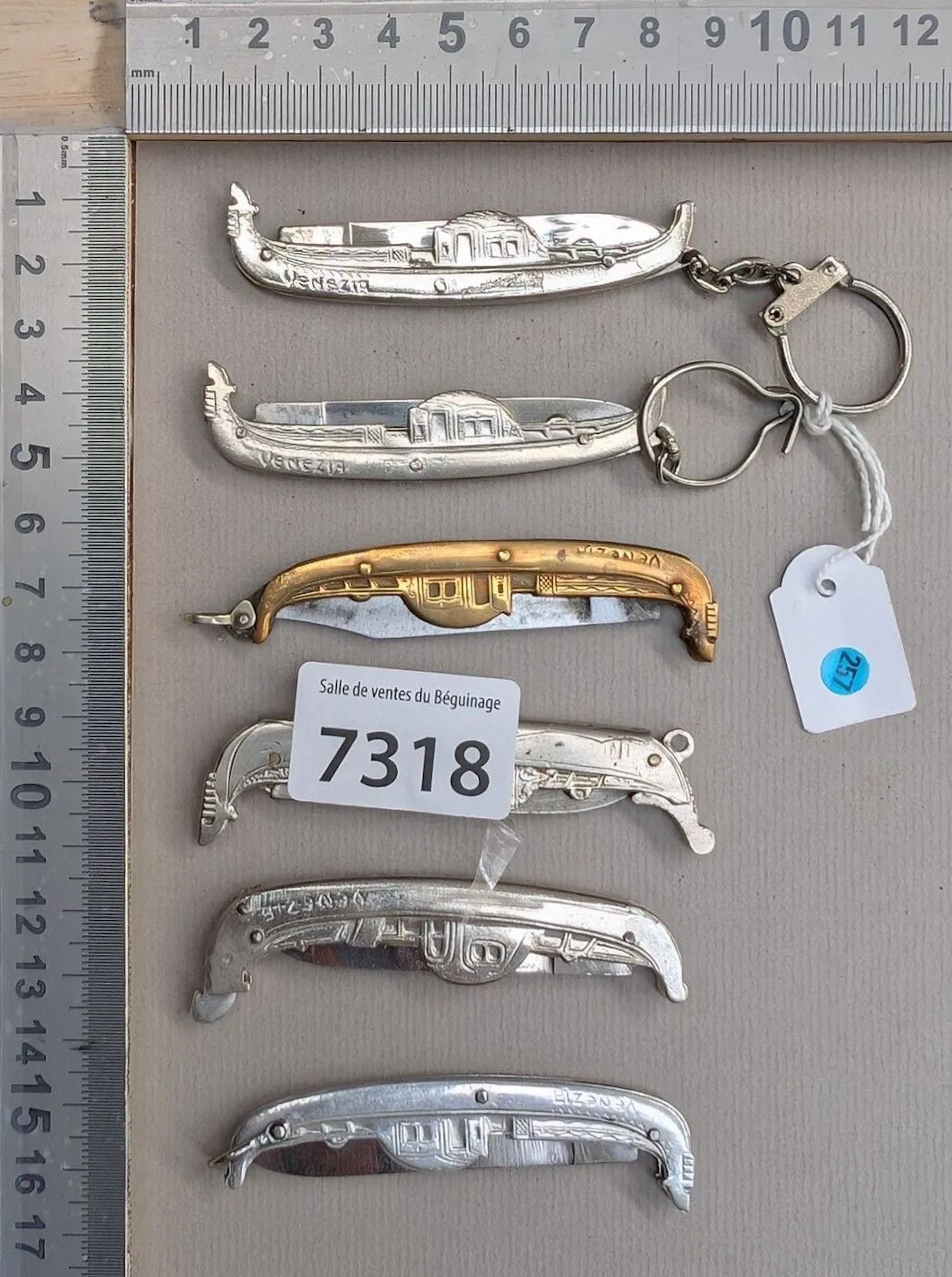 6 antique gondola knives from Venice—see photos for dimensions and condition