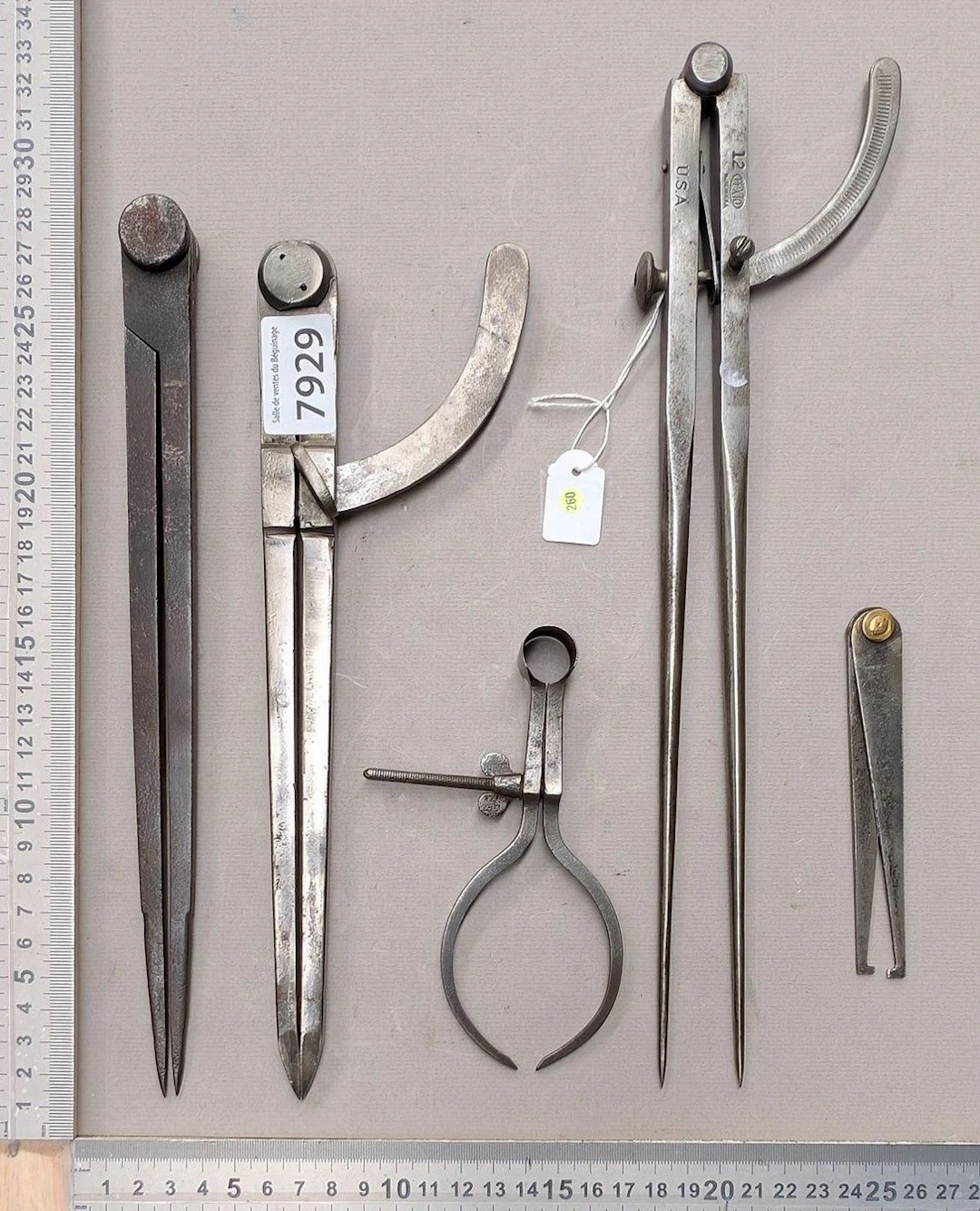 1 set of 5 different wrought-iron compasses—see photos for dimensions
