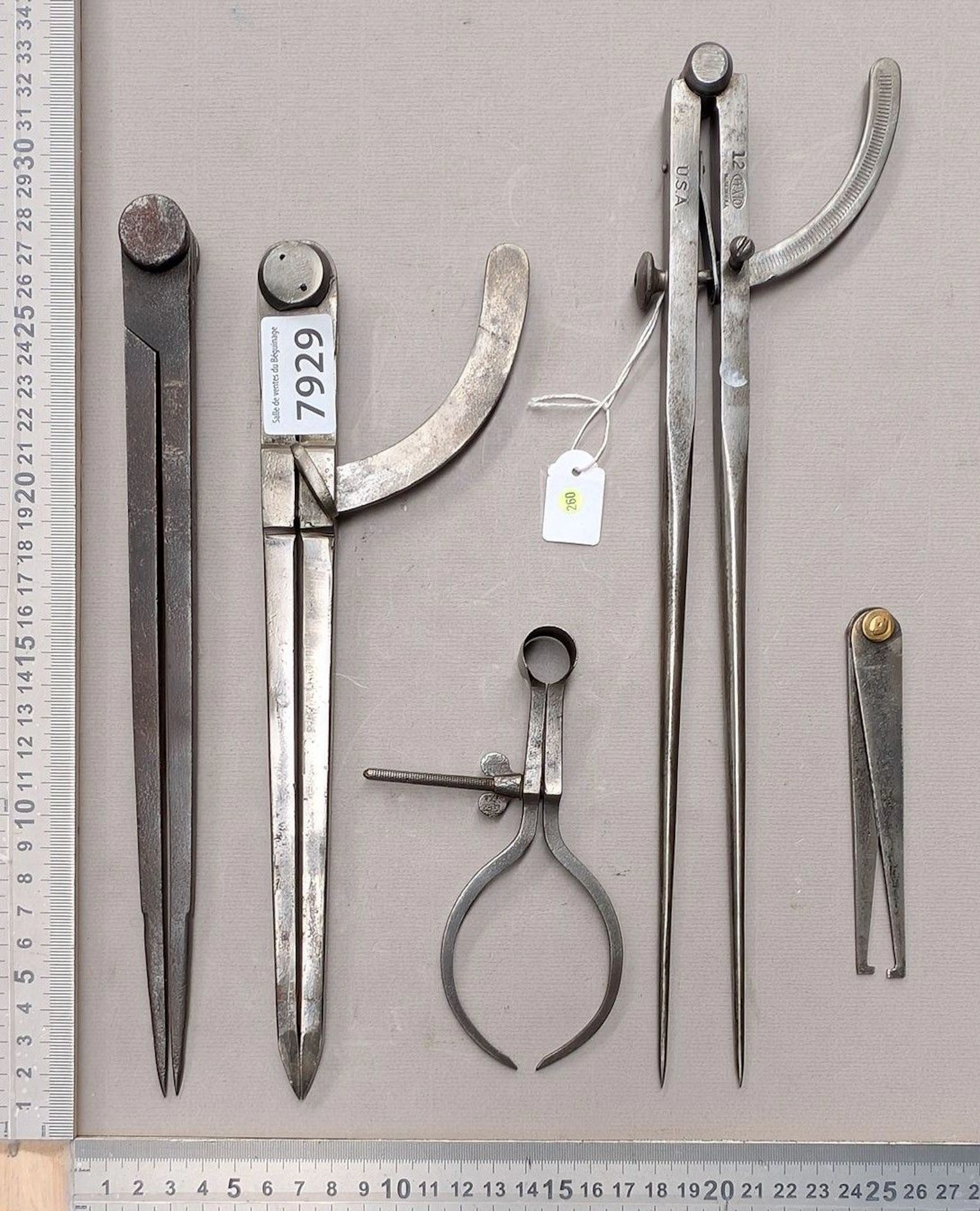 1 set of 5 different wrought-iron compasses—see photos for dimensions