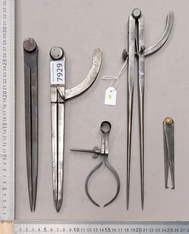1 set of 5 different wrought-iron compasses—see photos for dimensions