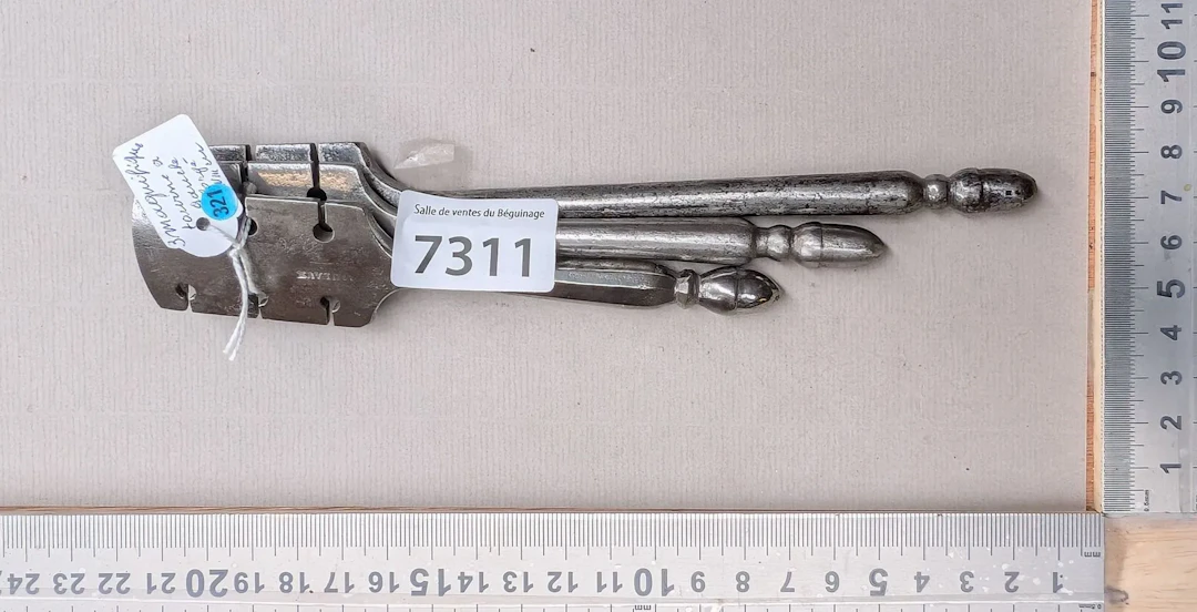 3 magnificent 18th-century forged left-hand turns—see photos for dimensions